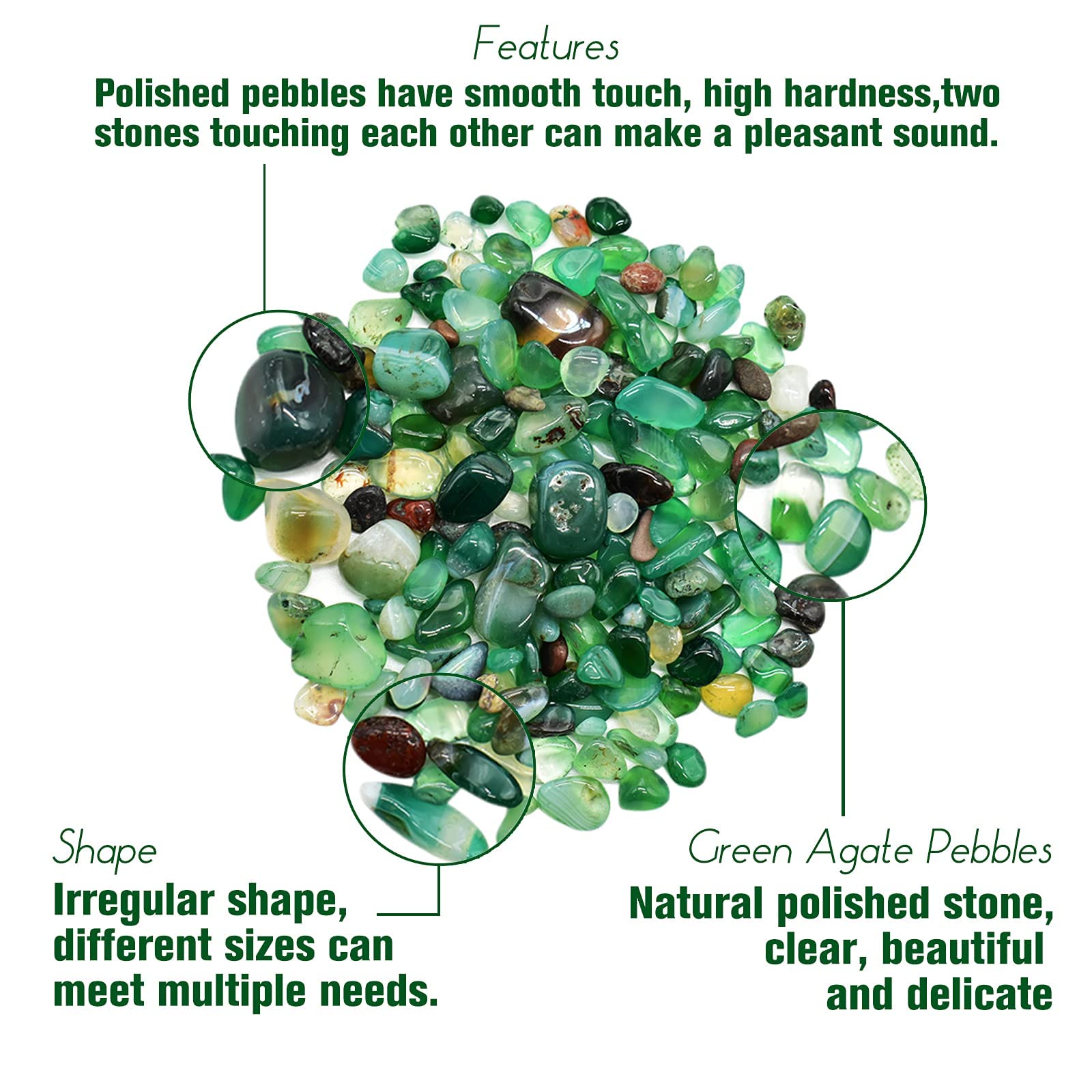 Halatool 2.2Lb Green Pebbles 0.35'- 0.6' Natural Aquarium Gravel Decorative Polished Stone Suitable For Plants Home Decoration Diy Handmade Fish Tanks Vase Filler