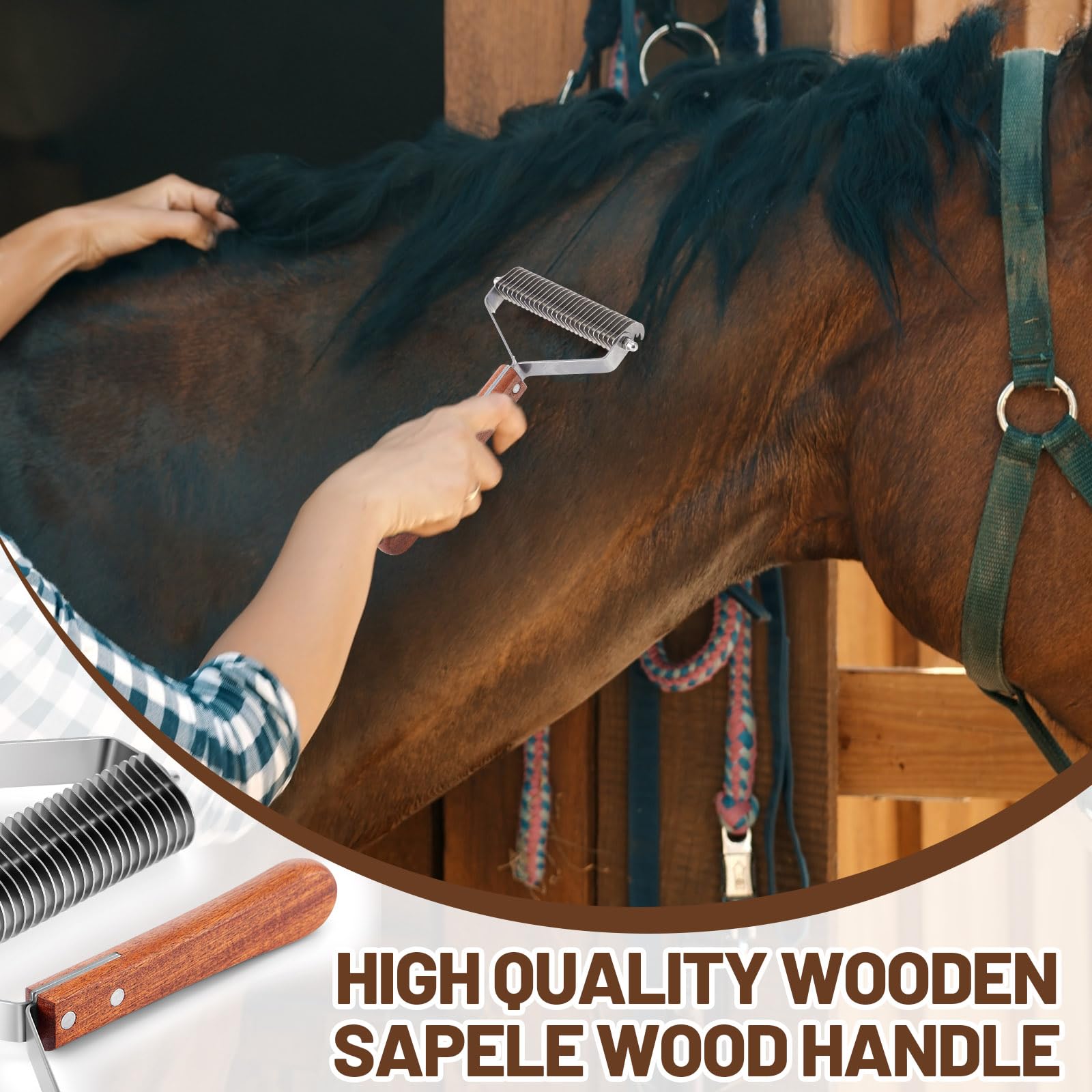 Abbylike Large Cow Brush Livestock Scratching Horse Comb for Goats Brush Cattle Supplies Shedding Dematting Comb with 27 Stainle