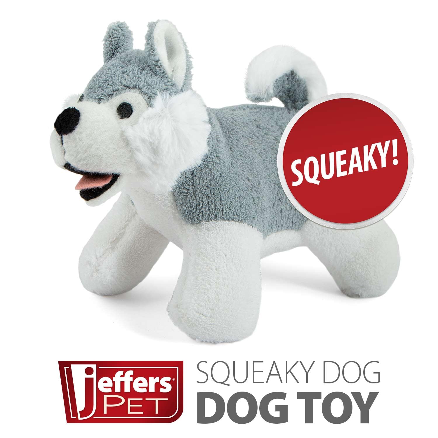 Jeffers Pet Plush Dog Toy With Squeaker, Gray Husky 8'' - Soft Crinkle Fabric, Safe & Durable, Healthy Fun For Small & Medium Do