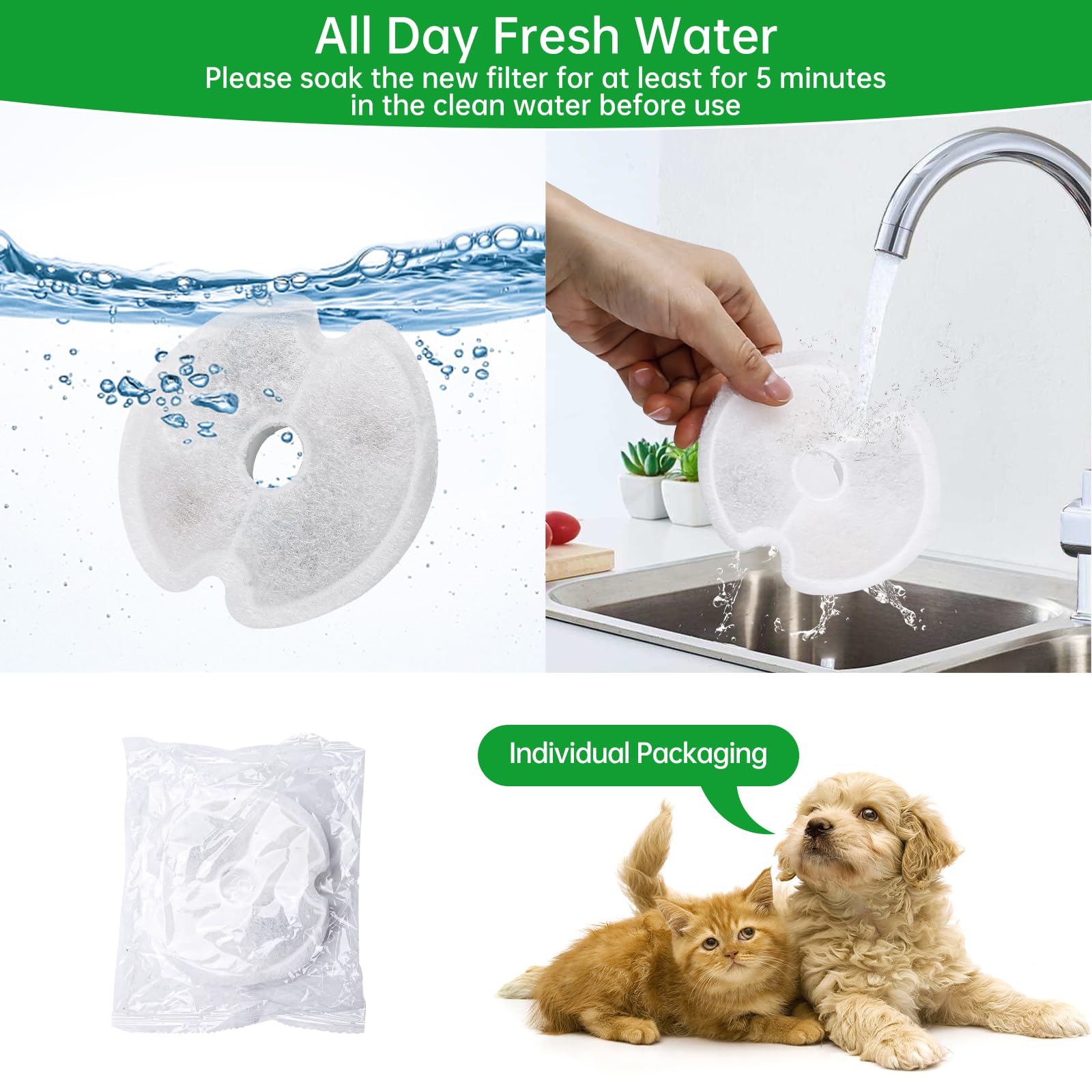 12 Packs Cat Water Fountain Filters For Ultra Silent Cat Fountain 67Oz/2L With Led Night Light, Triple Filtration System Activat