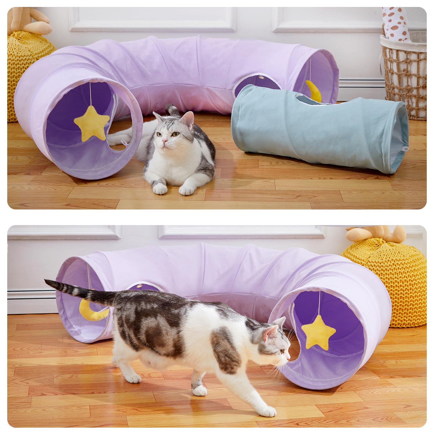 Paopo Cat Tunnel,Cat Tunnels For Indoor Cats Collapsible Large Cat Tunnel Cute Cat Tunnel Toy For Cat,Kitten,Puppy,Rabbit,Purple