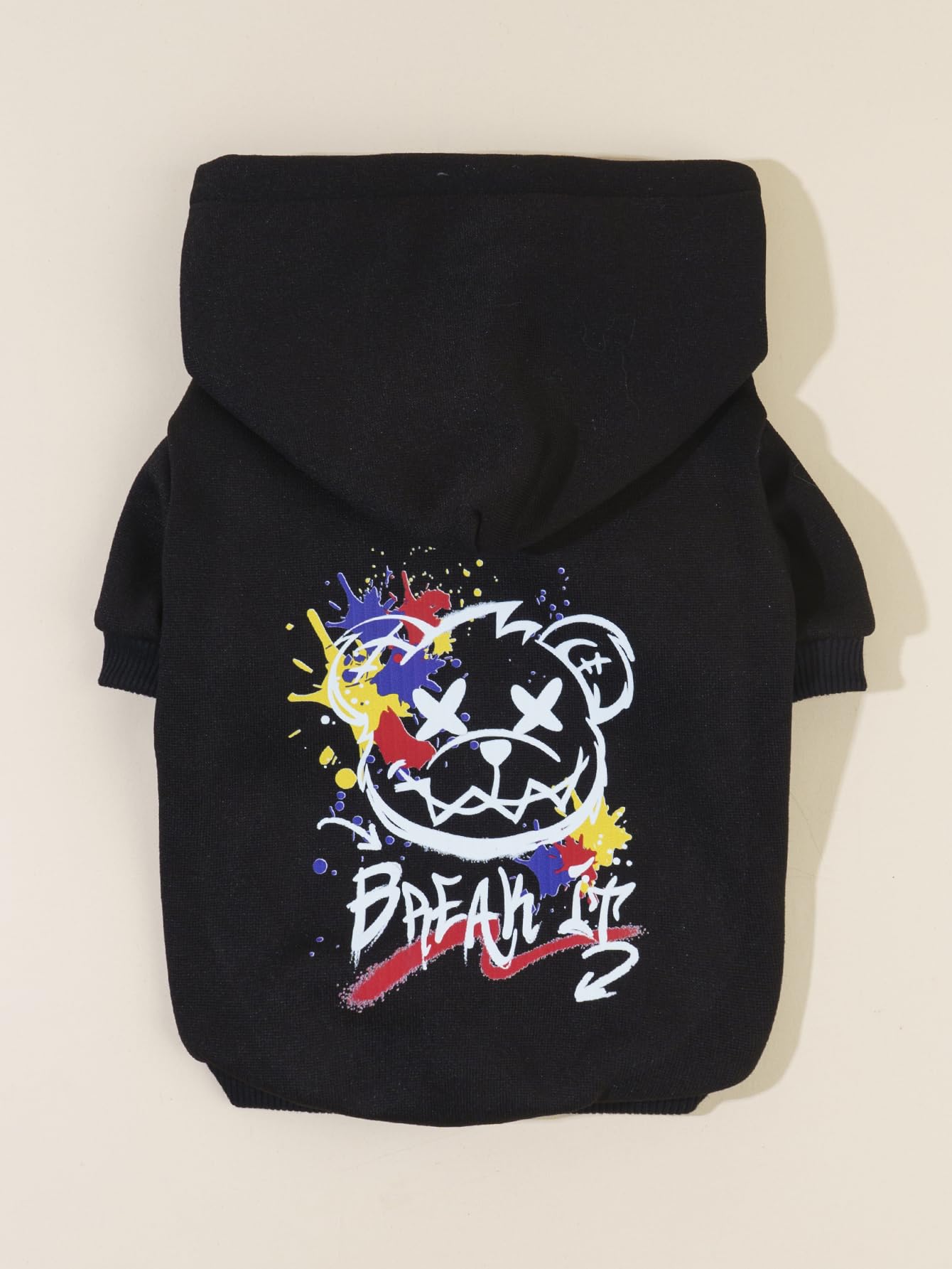 QWINEE Cartoon Bear Print Cat Hoodie Breathable Stretchy Sweatshirts with Hat Warm Cat Clothes for Small Medium Large Cats Dogs