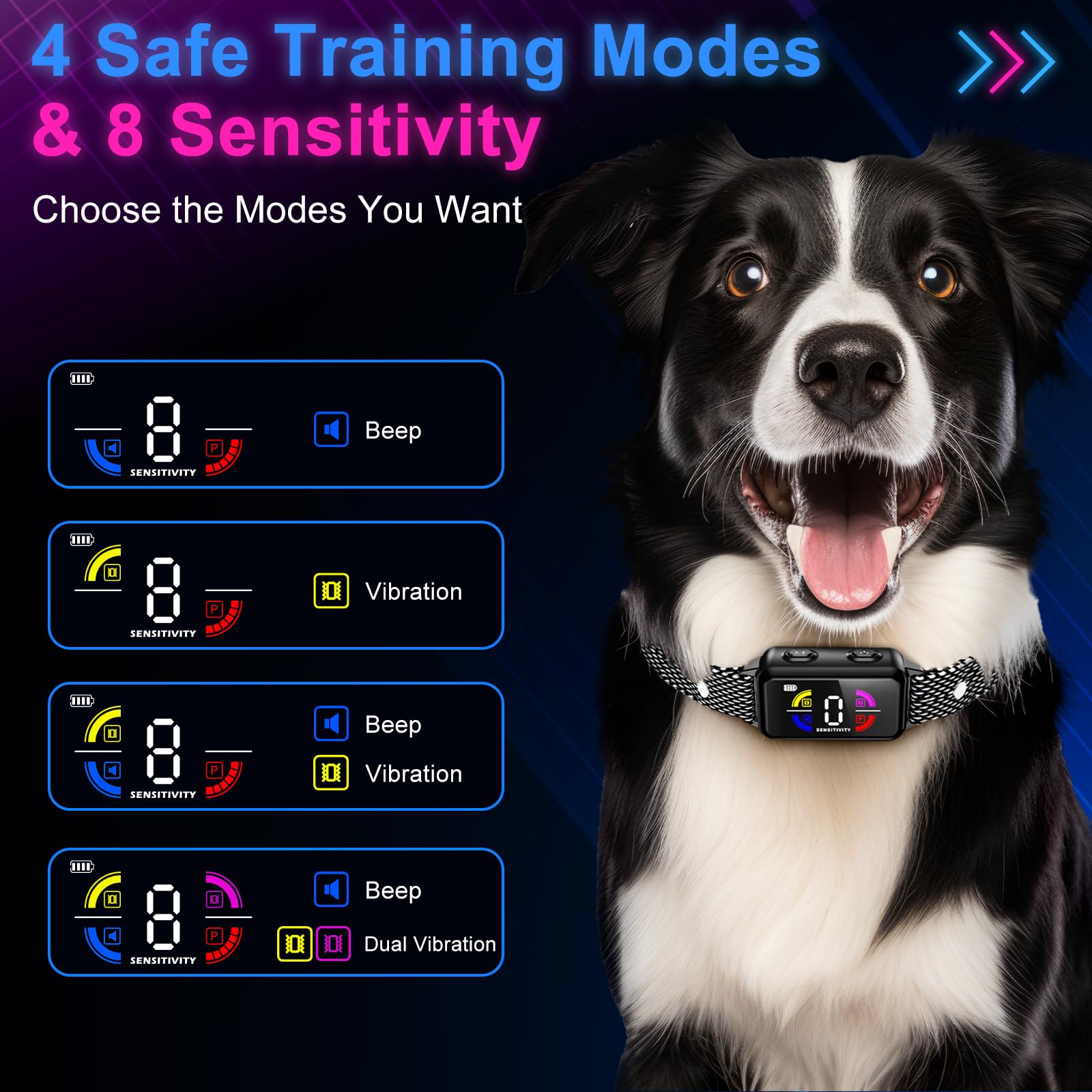 Bark Collar For Large Medium Dogs, Thunbest No Shock Bark Collar Rechargeable Dog Bark Collar With 8 Adjustable Sensitivity, Sma