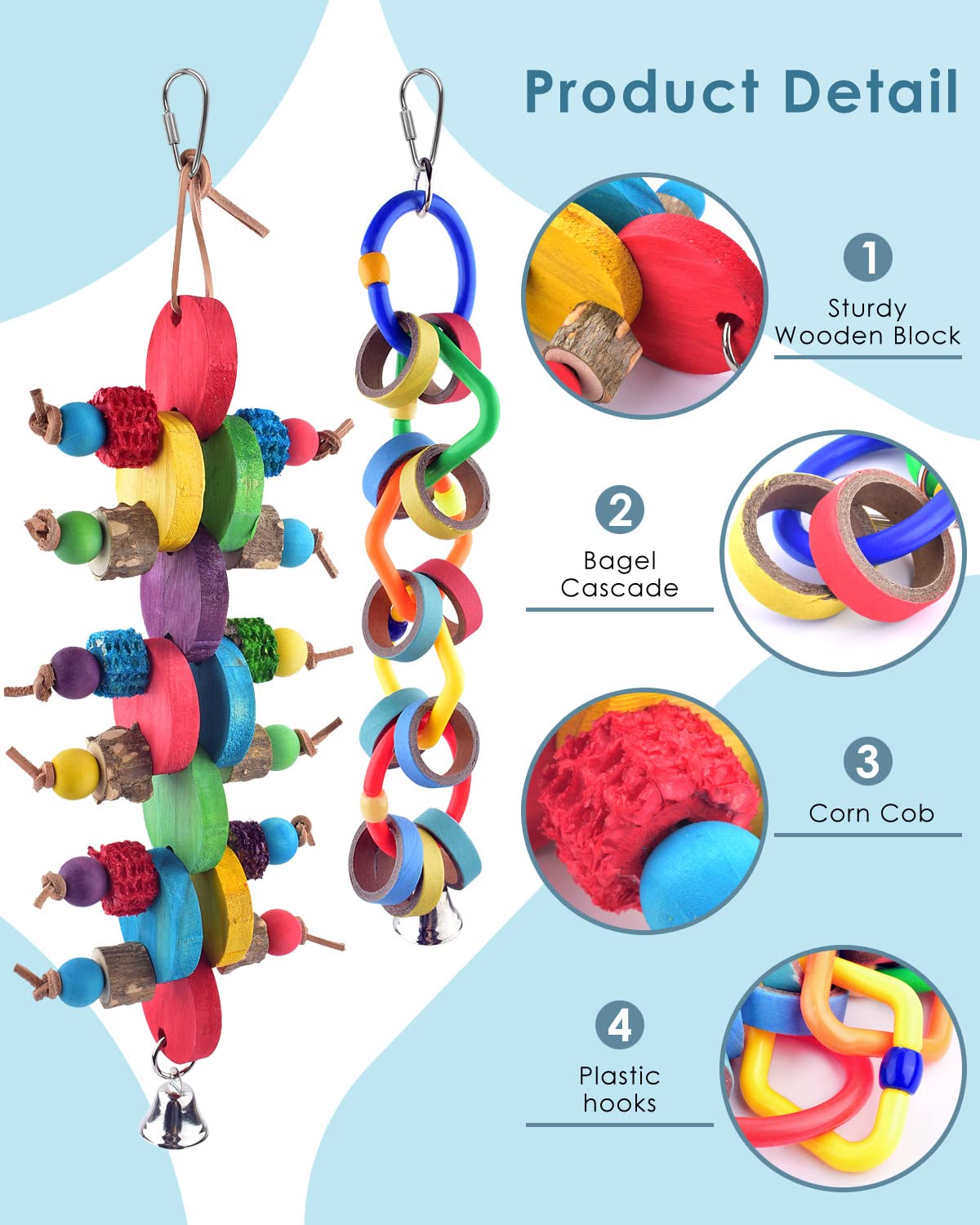 Bissap 2 PCS Bird Chew Toys, Multicolored Bagel Cascade Bird Parrot Toy Biting Paper Cardboard Olympic Rings Conures Toys for Am