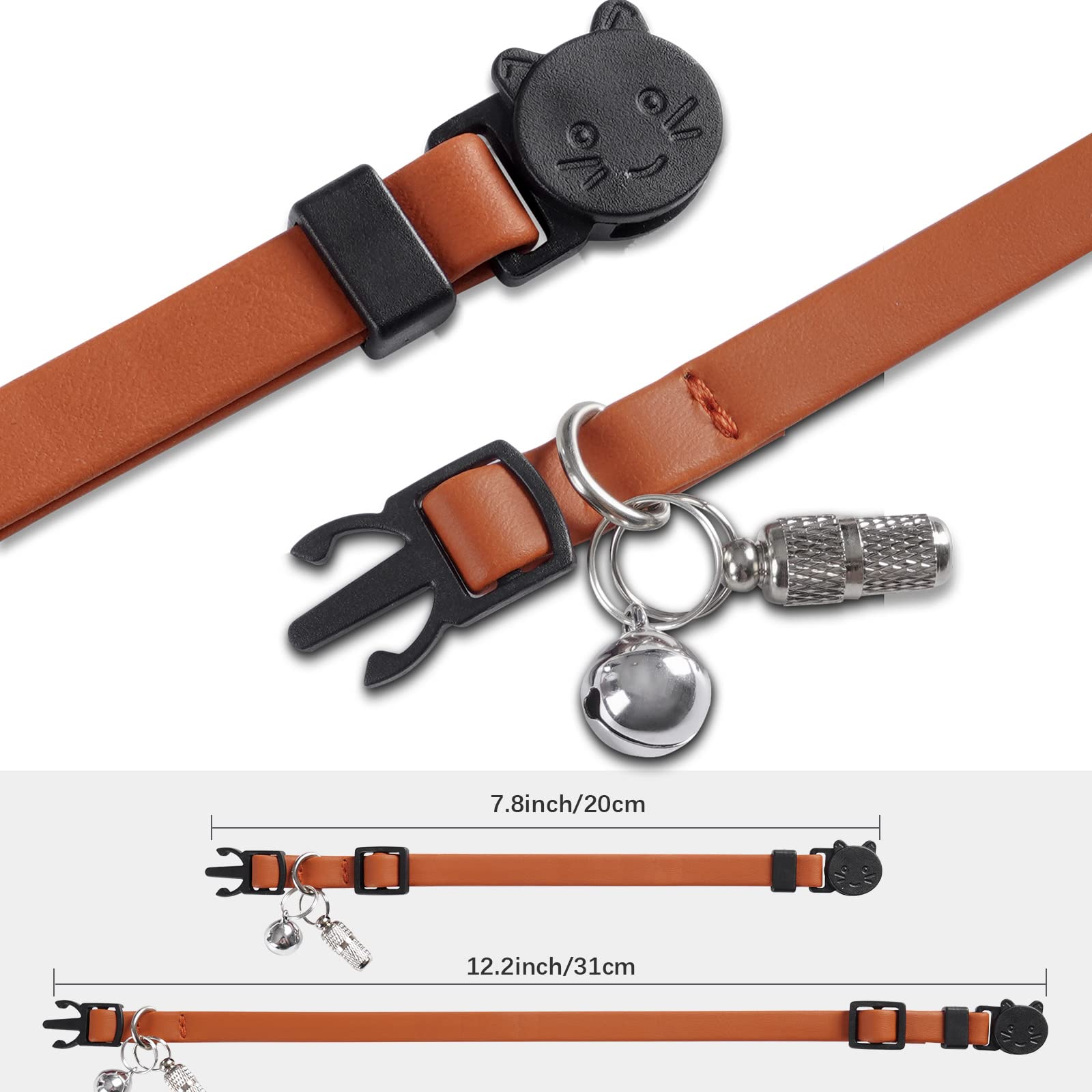 Wroswt Upgrade Breakaway Cat Collar With Bells, Soft Leather Kitten Collars With Name Tag,Safety Adjustable Buckle,Lightweight,I