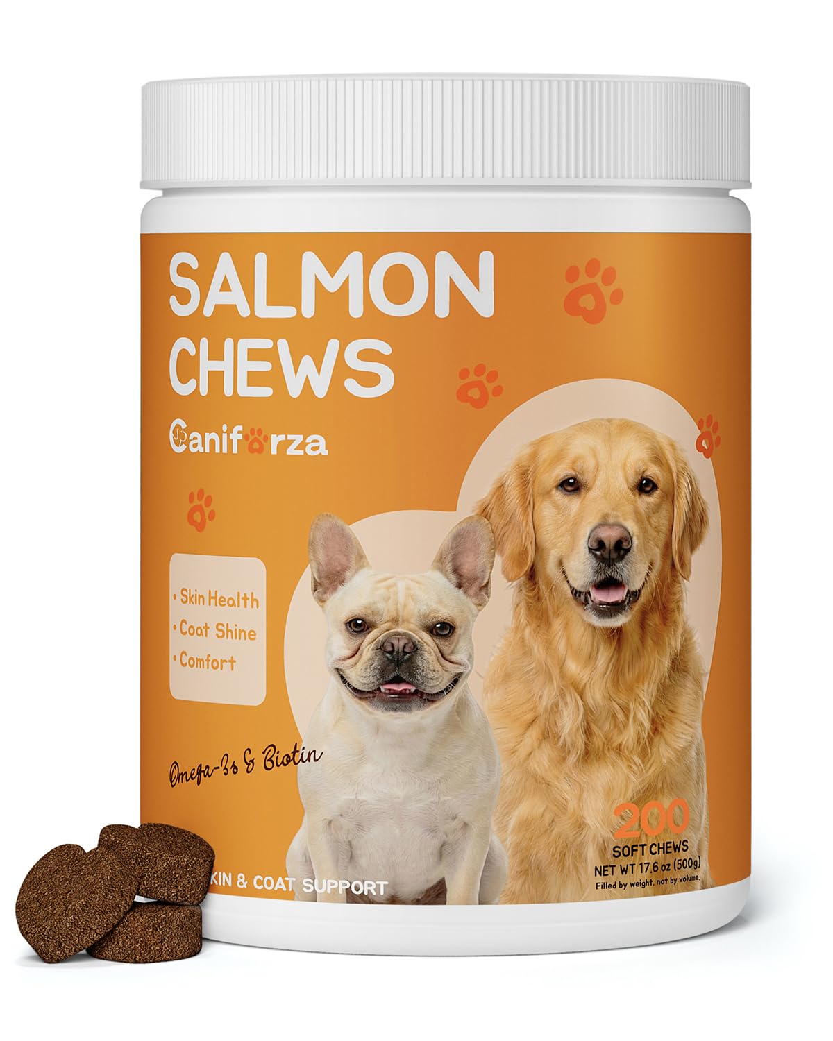 Caniforza Omega 3 Fish Oil 200 Soft Chews for Dogs with Algae Omega-3, Salmon Oil, Kelp & Biotin | Skin & Coat Support, Comfort 