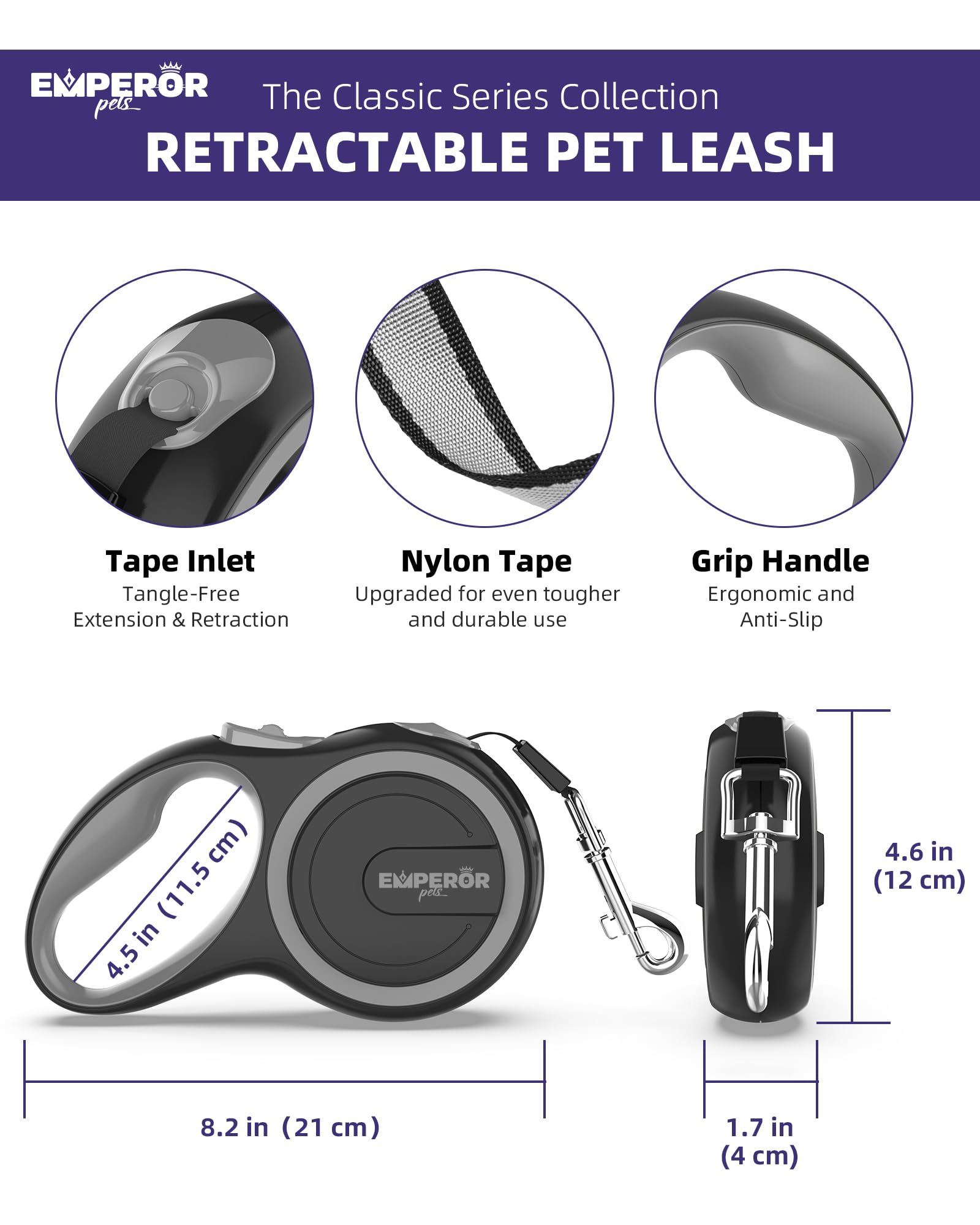 Emperor Pets 16 Feet Retractable Dog Leash Small Dogs - Up To 44Lbs, Heavy Duty Leash Retractable 16 Ft, Dog Leashes For Small B