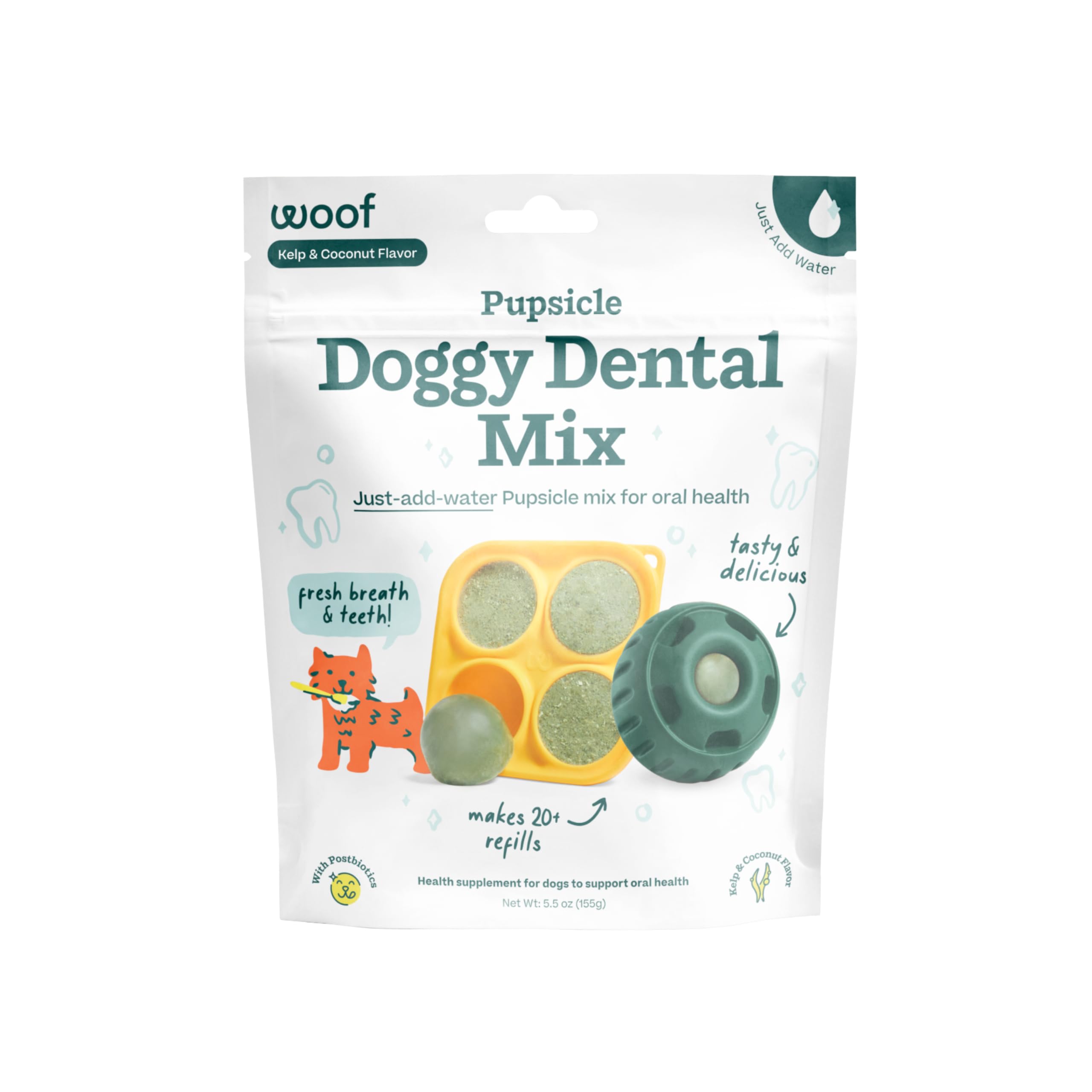 Woof Doggy Dental Pupsicle Mix - Dog Teeth Cleaning Powder for The Pupsicle - Long Lasting Postbiotic Dental Enzyme Mix to Suppo