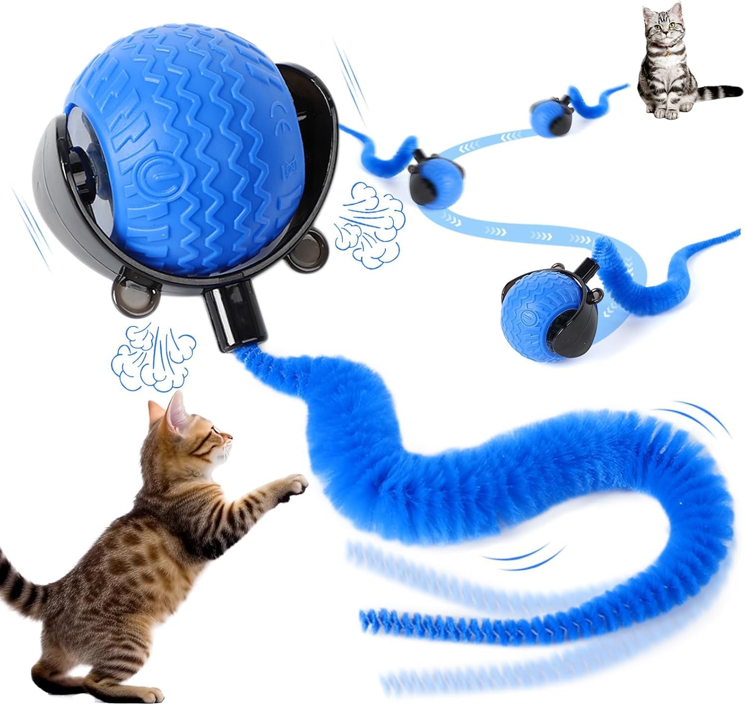 Denir Bonee Nteractive Cat Ball Toy, Cat Toy Ball With Cord Imitation Mouse, Obstacle Avoidance Smart Cattoy Balls, Motion Activ
