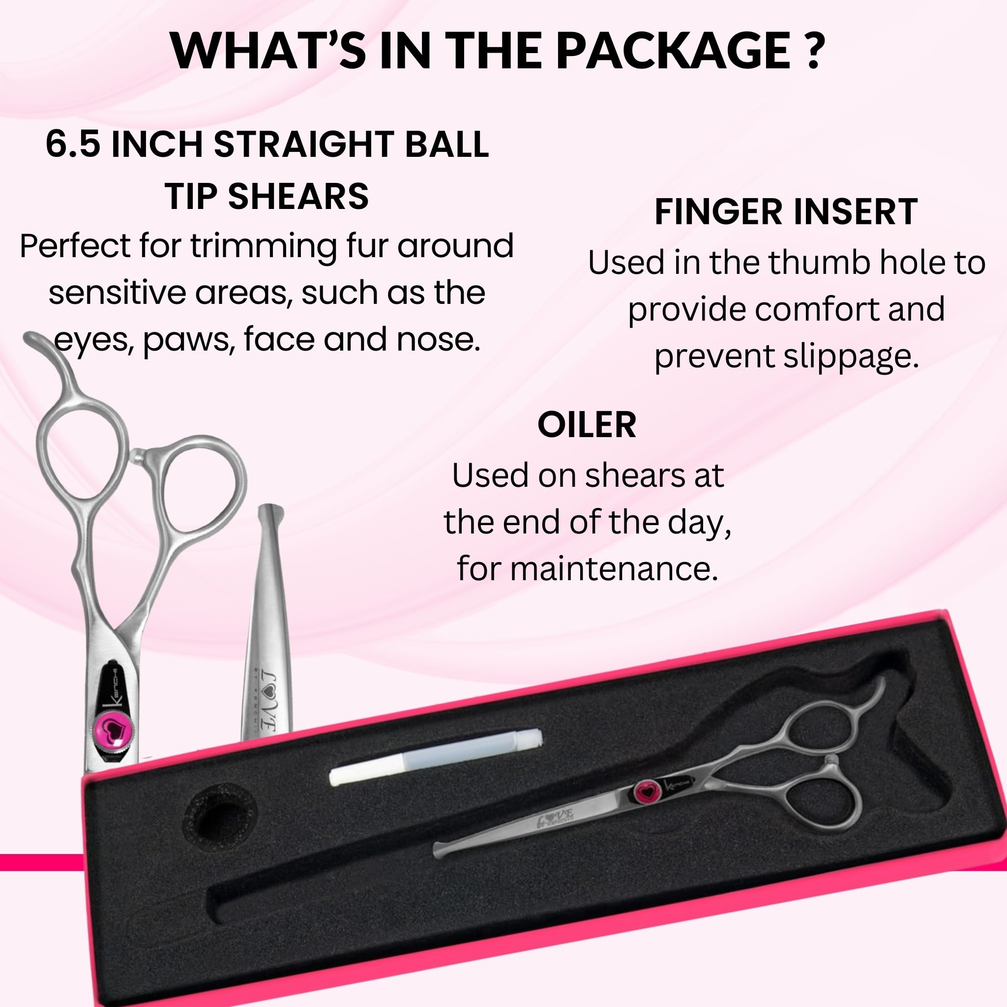 Kenchii Love Dog Grooming Scissors, 6.5 Inch Straight Balltip Shears, Dog Scissors For Grooming, Professional Pet Grooming Sciss