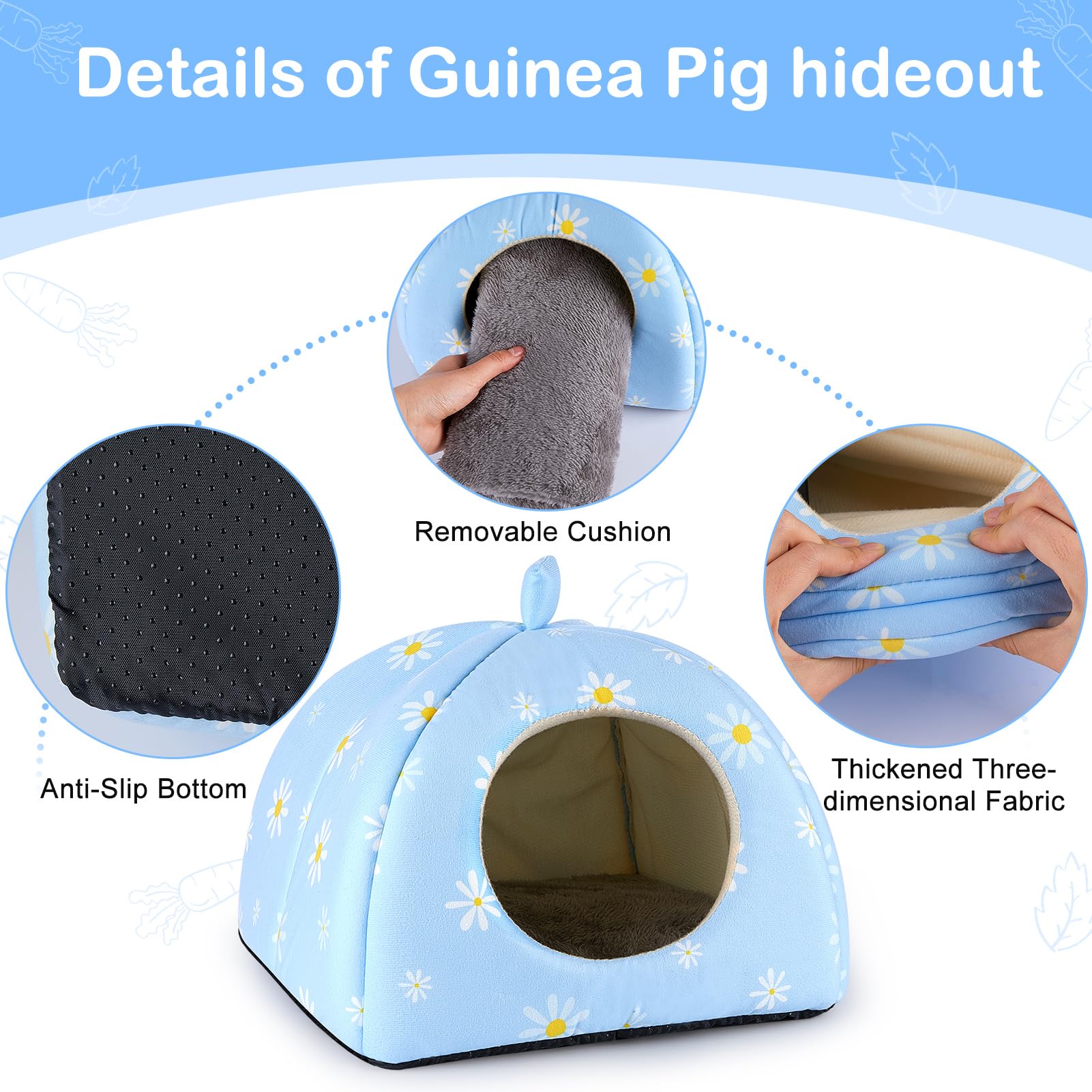 Bienbee Guinea Pig Hideout, Washable Rabbit Bed With Guinea Pig Tunnel, 2 Pack Guinea Pigs Toys Set Bunny Hideout Cage Accessori