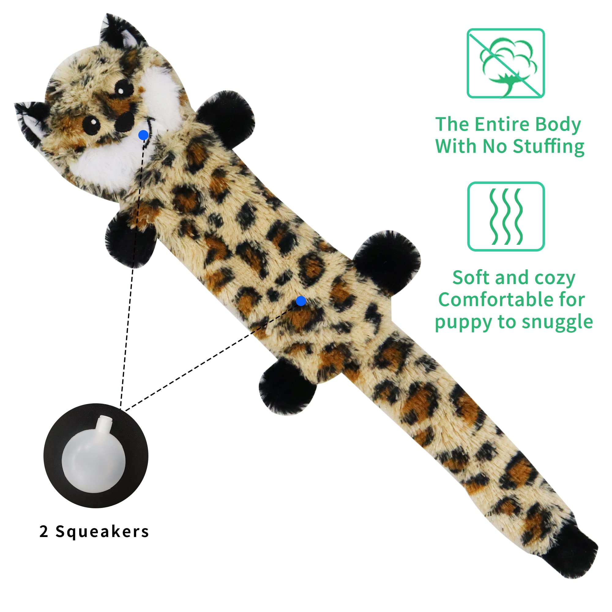 Joytoy Soft Dog Toy Stuffless Pets Toy Sets - Pets Dog Christmas Toy Sets 3 Pack 18 Inch - No Stuffing Puppy Teething Toys(Leopard,Tiger,Raccoon 18 Inch)
