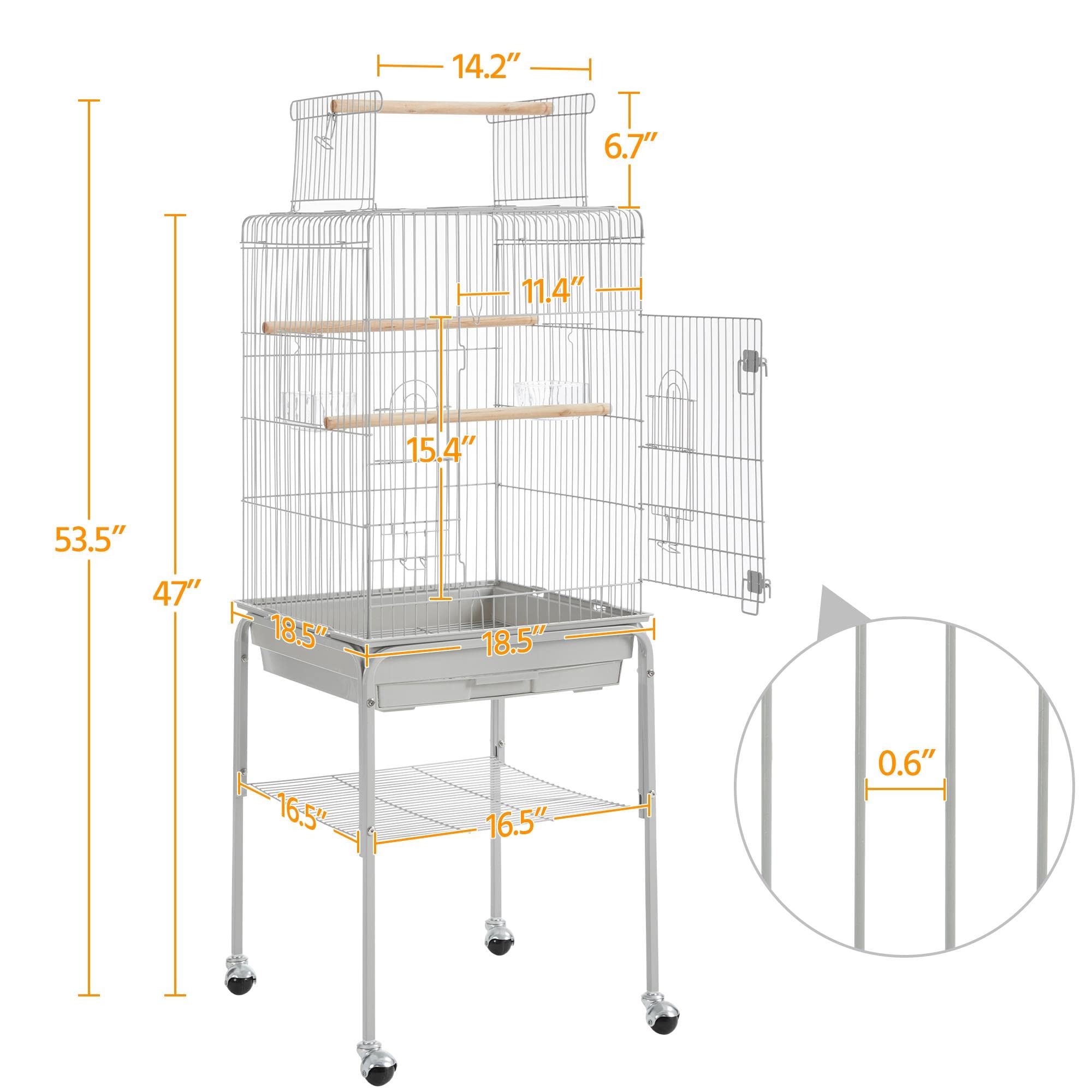 Yaheetech 53.5'' Metal Bird Cage Open Top Parrot Cage W/Stand For Parakeets Cockatiel Canary Quaker Budgies