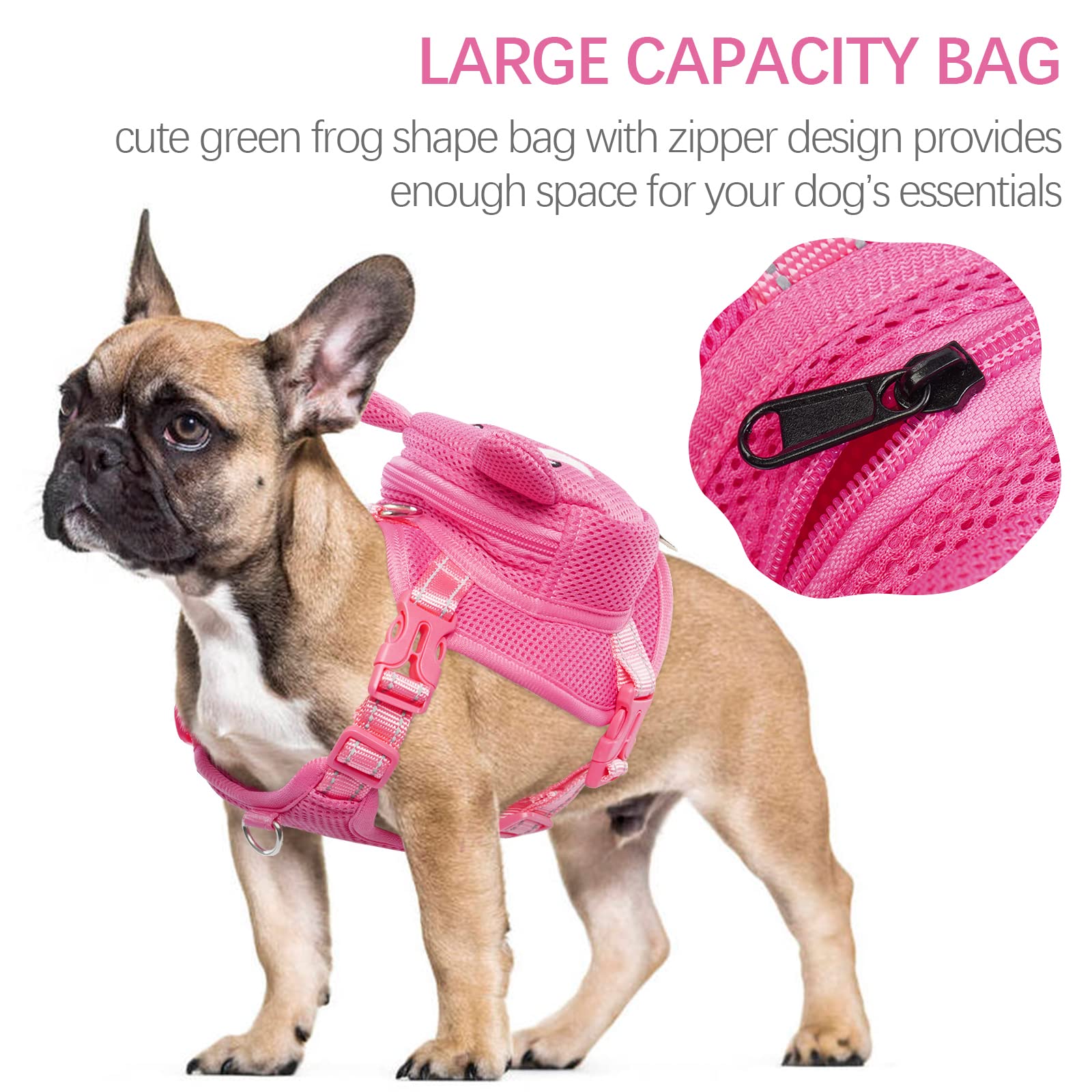 Idomik Dog Backpack Harness, No-Pull Dog Backpack With D-Ring For Small Medium Dogs, Cute Self Carrier Backpack For Dogs To Wear, Adjustable Dog Harness Backpack For Traveling Camping Hiking,Pig,M