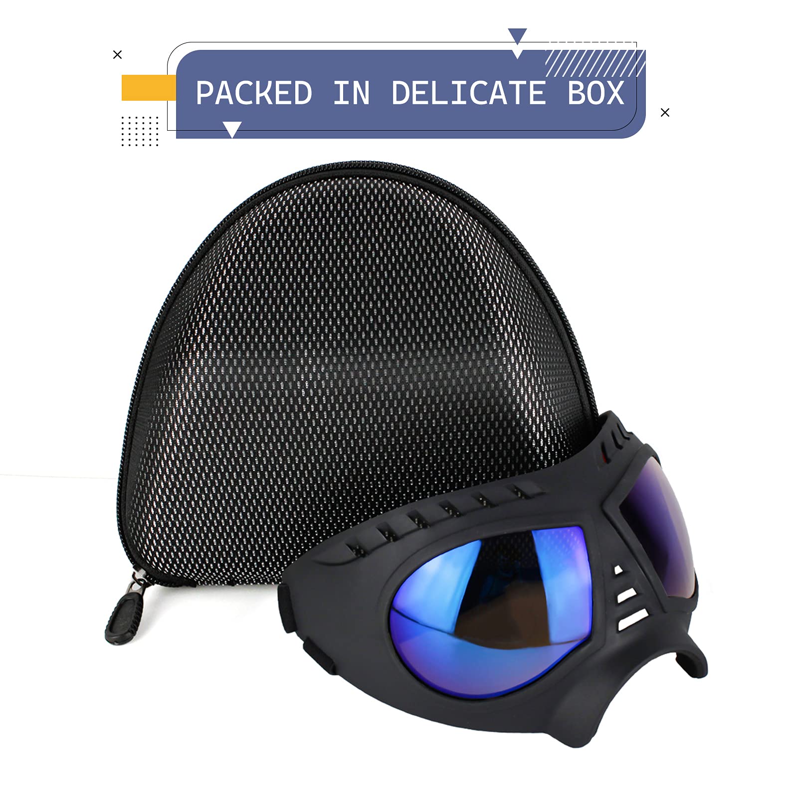 NAMSAN Dog Goggles - Large, Soft Frame, Anti-UV Sunglasses, Clear Blue Lens, Model LS19-Goggles-03-Clear, Eye Protection for Summer & Winter
