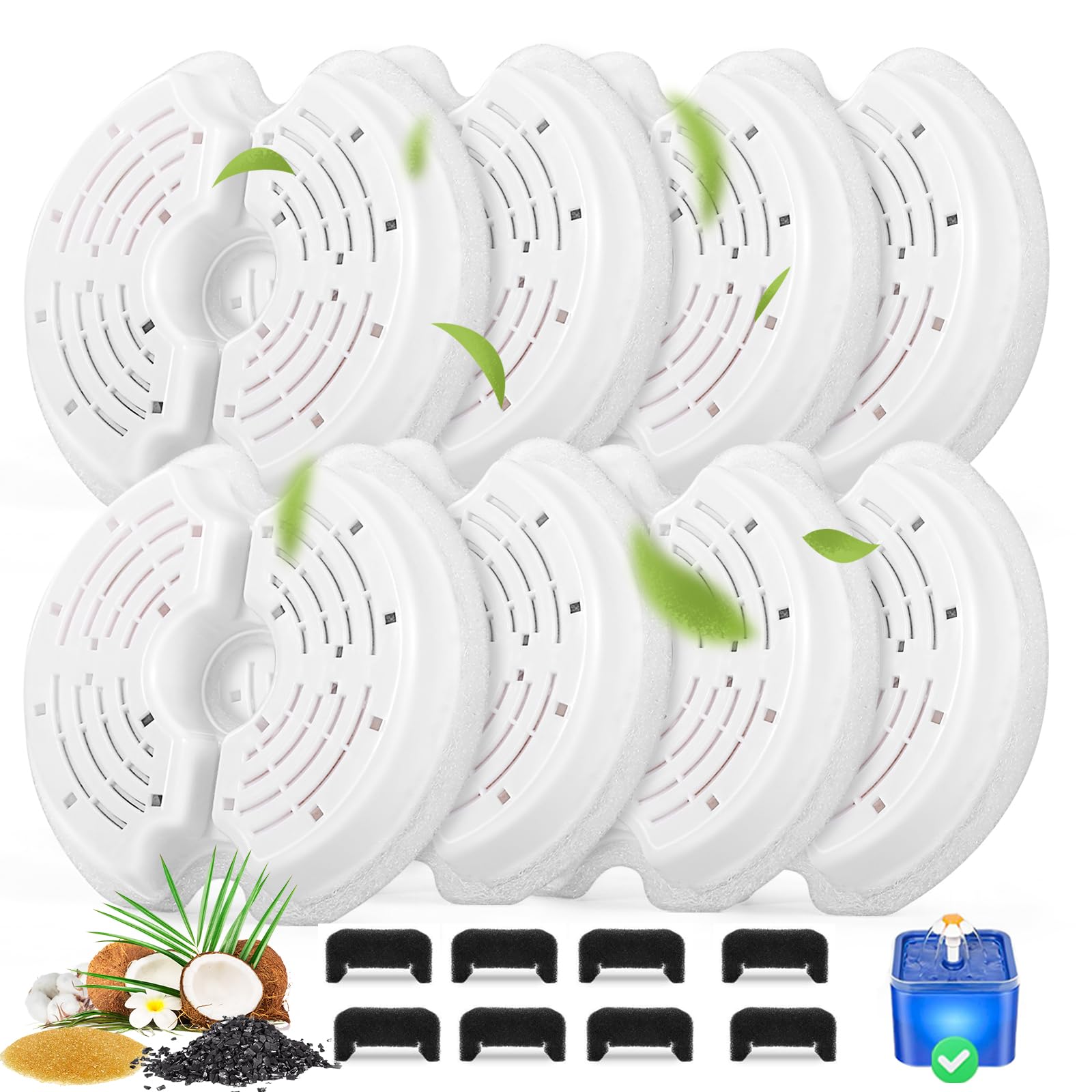 Cat Water Fountain Filters For 84Oz/2.5L Stainless Steel Pet Fountain And 67Oz/2.0L Plastic Cat Drinking Fountain, 8 Pack Pet Re