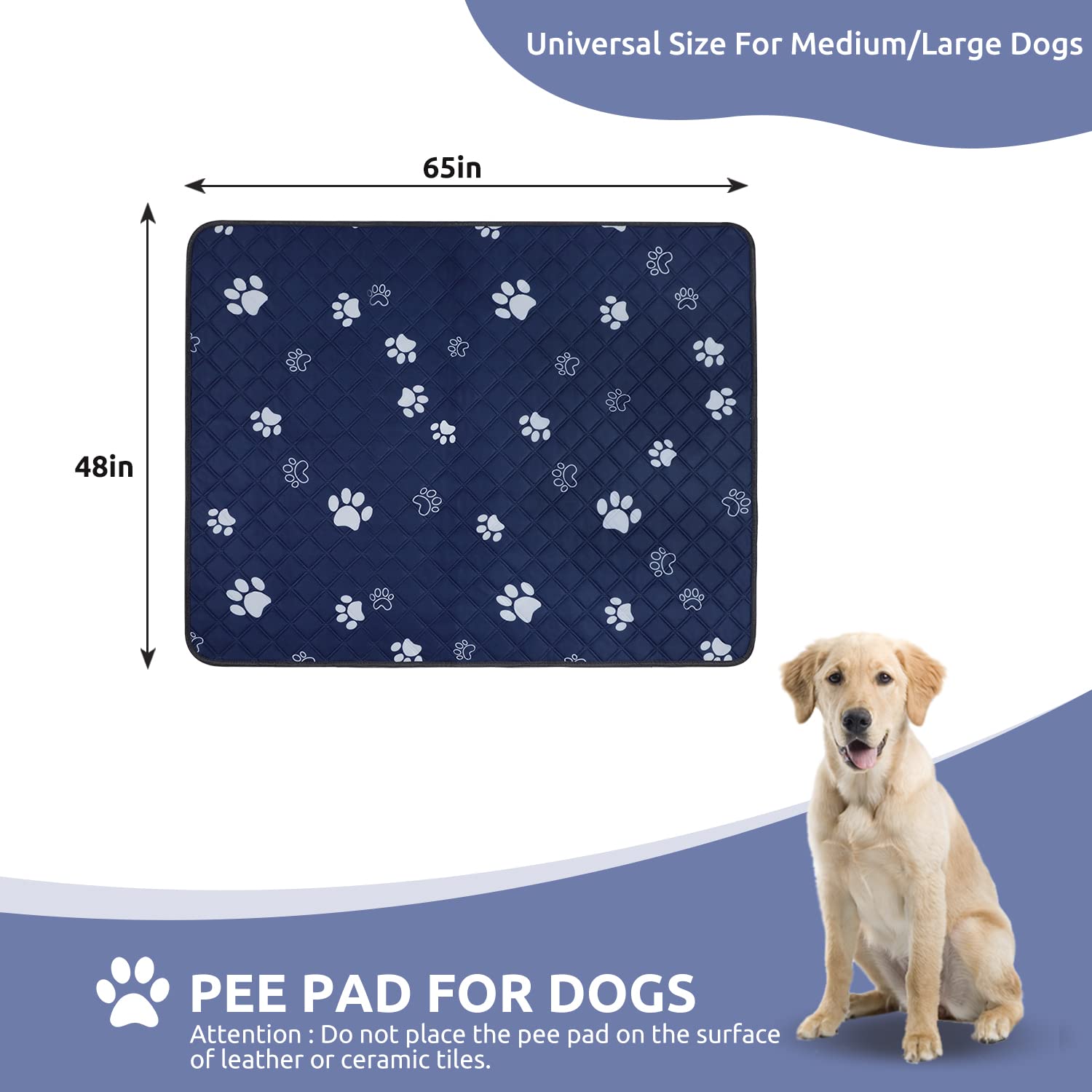 Washable Pee Pads for Dogs Extra Large 1 Pack,48*65 Reusable Puppy Pads Pet Training Pads with Great Absorbent,Leakproof Fab