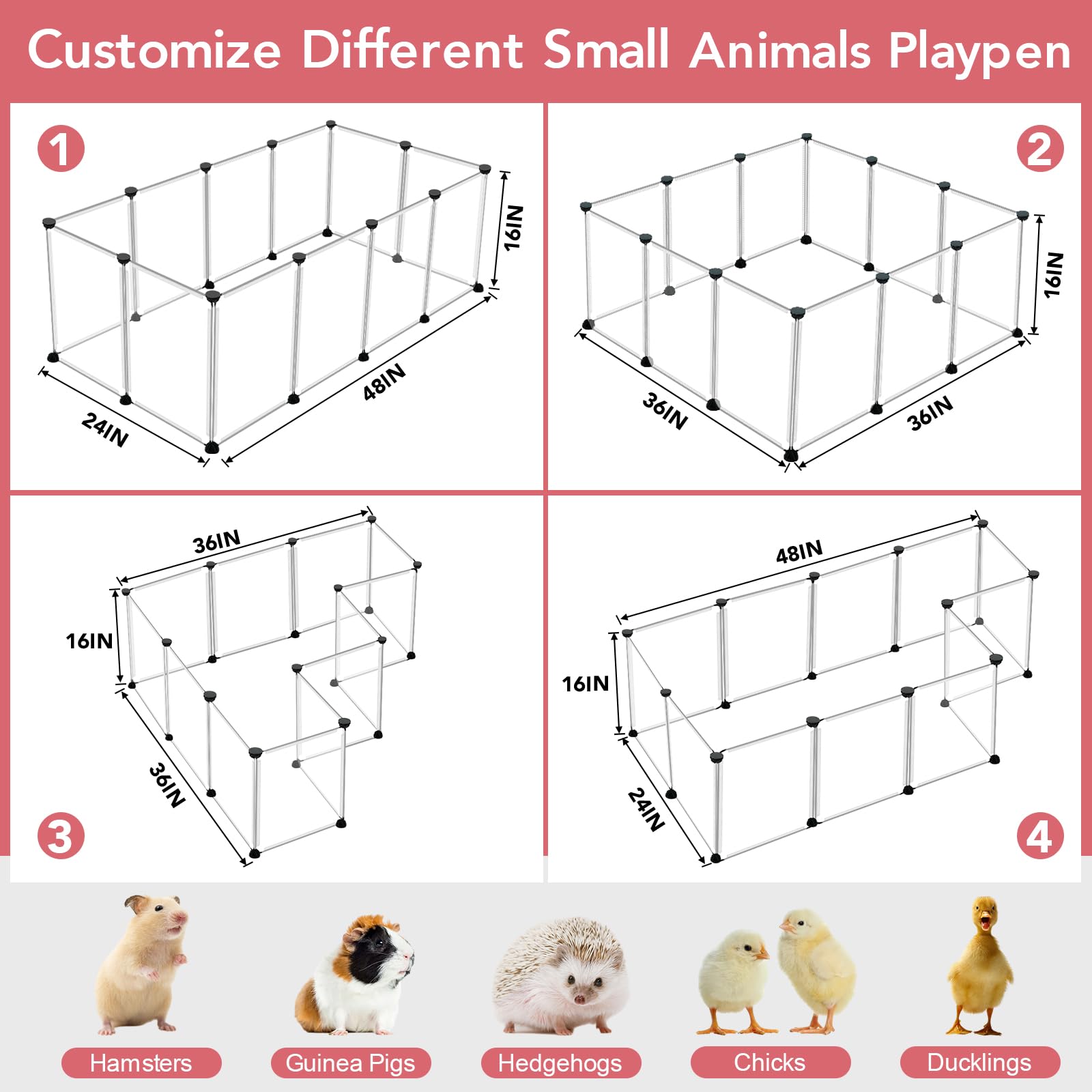 Viscoo 12 Panels Transparent Small Animals Playpen,48'' X 24'' X 16'' Portable Pet Playpen,Plastic Enclosure,Puppy Play Pen For