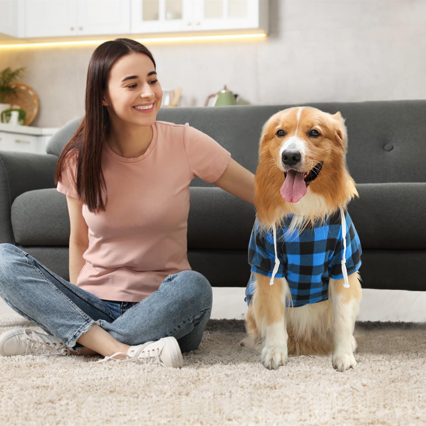 Mrcopetal Plaid Dog Hoodie Sweatshirt Puppy Sweater - Soft Brushed Fleece With Zipper Pocket - Winter Coat Cotton Pet Hoodie - S