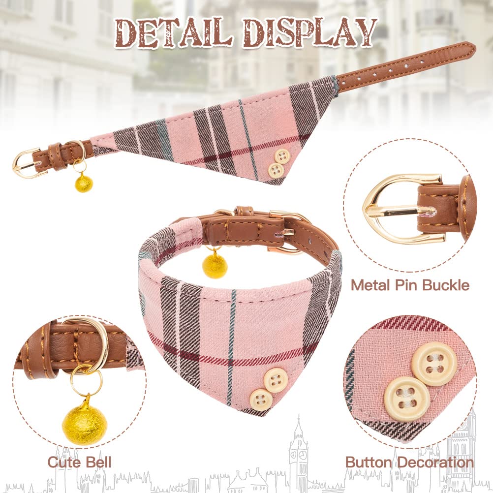 Expawlorer Dog Collar And Leash Set - Classic Plaid Dog Bow Tie And Bandana Collar With Bell, Dog Leash Tangle Free, Adjustable