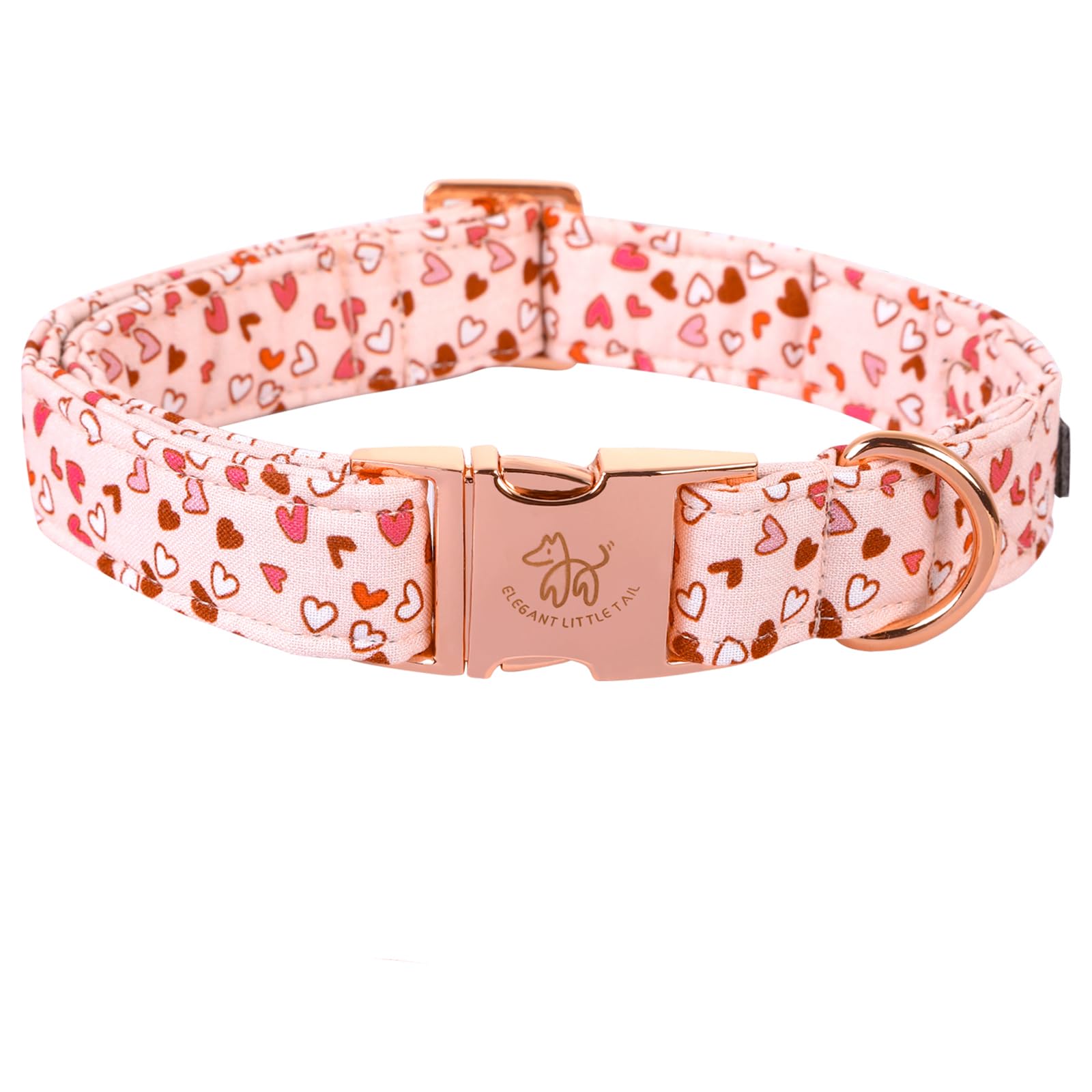 Elegant Little Tail Pink Heart Dog Collar, Valentine'S Day Gift - Adjustable For X-Small Dogs