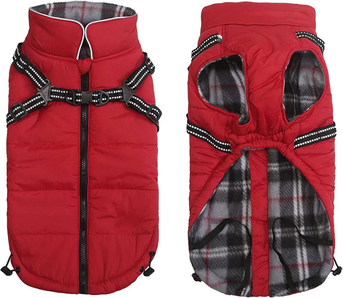 Winter Warm Coat Geyecete Waterproof Dog Winter Jacket With Harness Traction Belt,Pet Outdoor Jacket Dog Autumn And Winter Clothes For Medium, Small Dog-Red-M