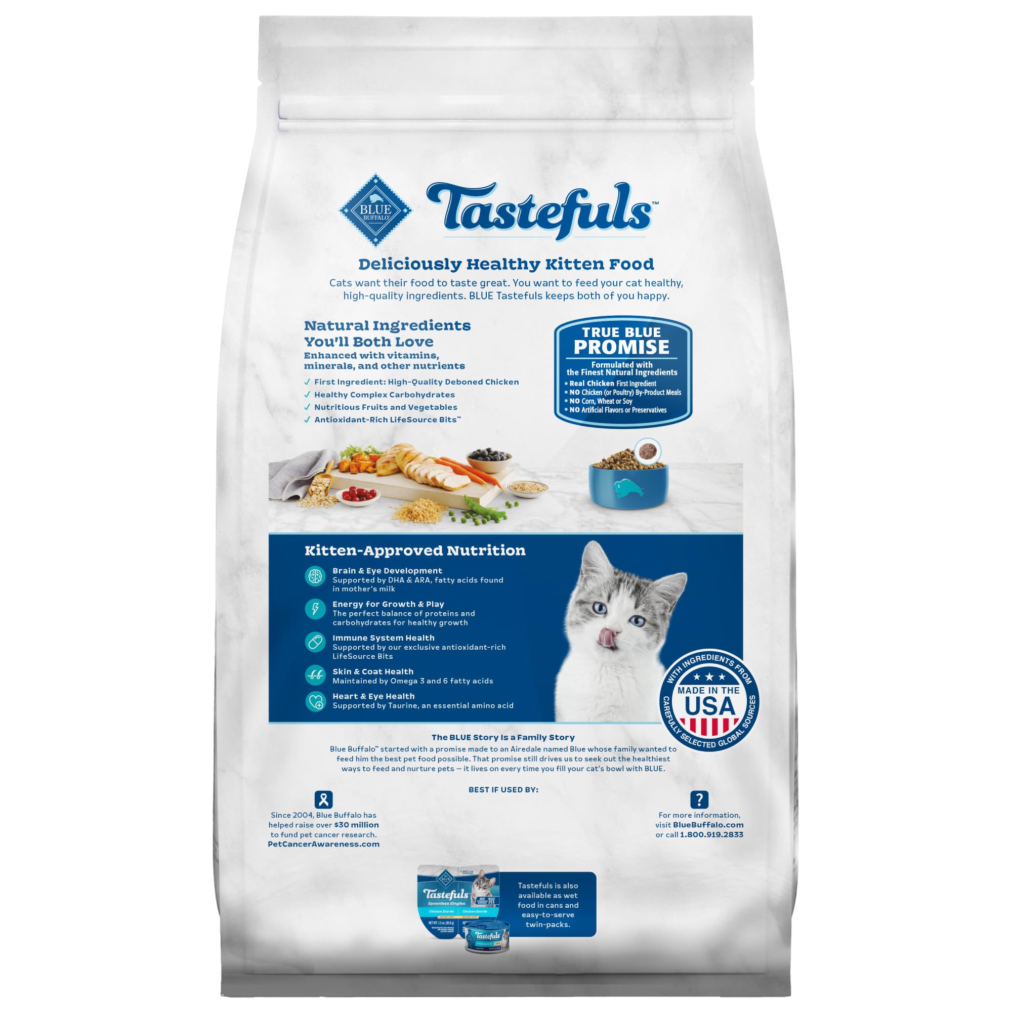 Blue Buffalo Tastefuls Kitten Food With DHA Dry Cat Food Made in the USA with Natural Ingredients, Chicken Recipe, 3-lb. Bag