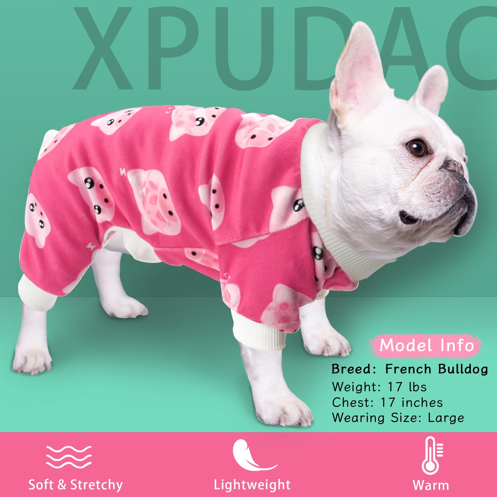 Xpudac Dog Pajamas Soft Stretchy Pig Dog Clothes For Small Medium Dogs Pet Jumpsuit Cat Apparel-Large 200-Pig02-L