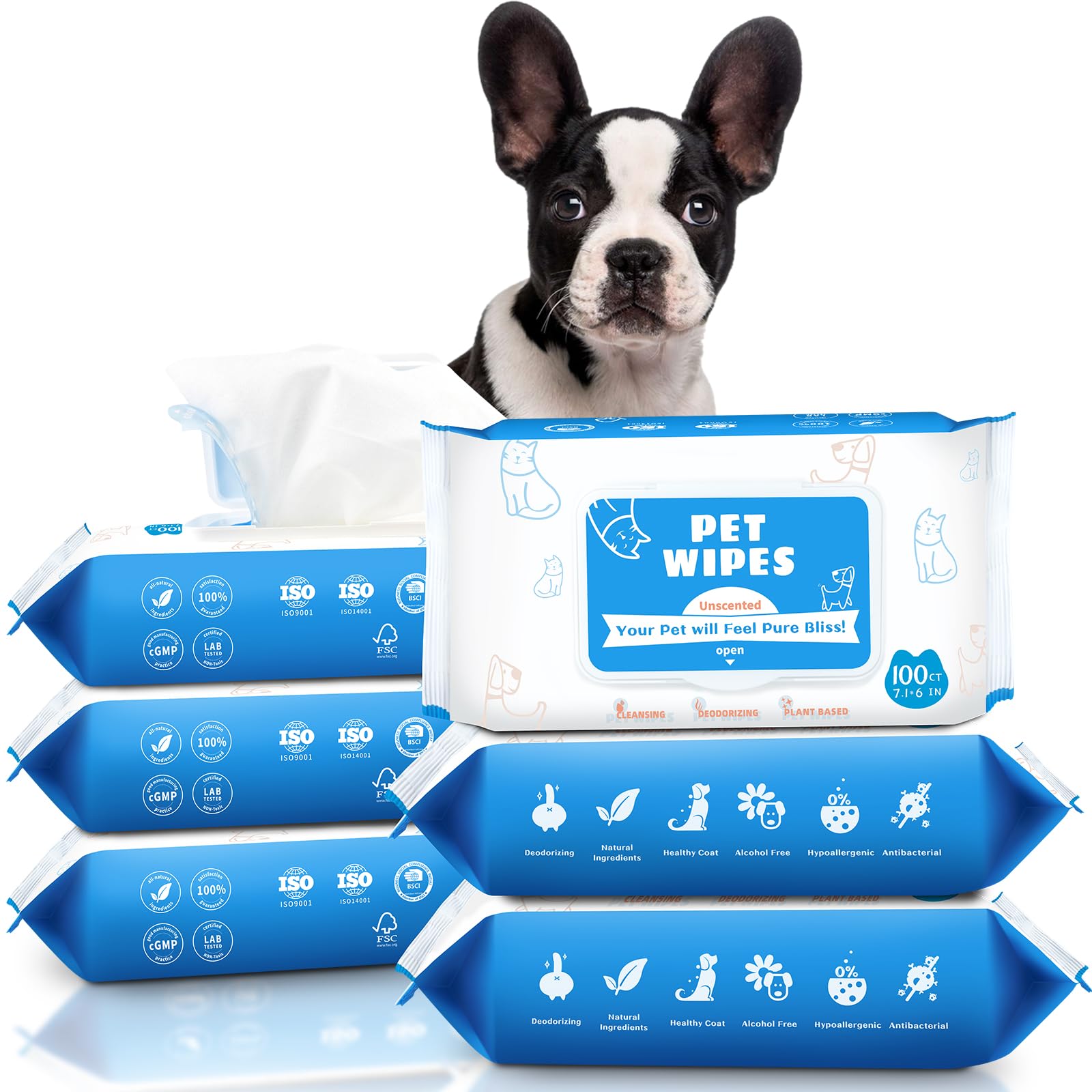 Pumbler Dog Wipes For Paws And Butt - 600Count/6Packs Pet Wipes For Dogs And Cats, Puppy Wipes - Dog Grooming Wipes Cleaning Deo