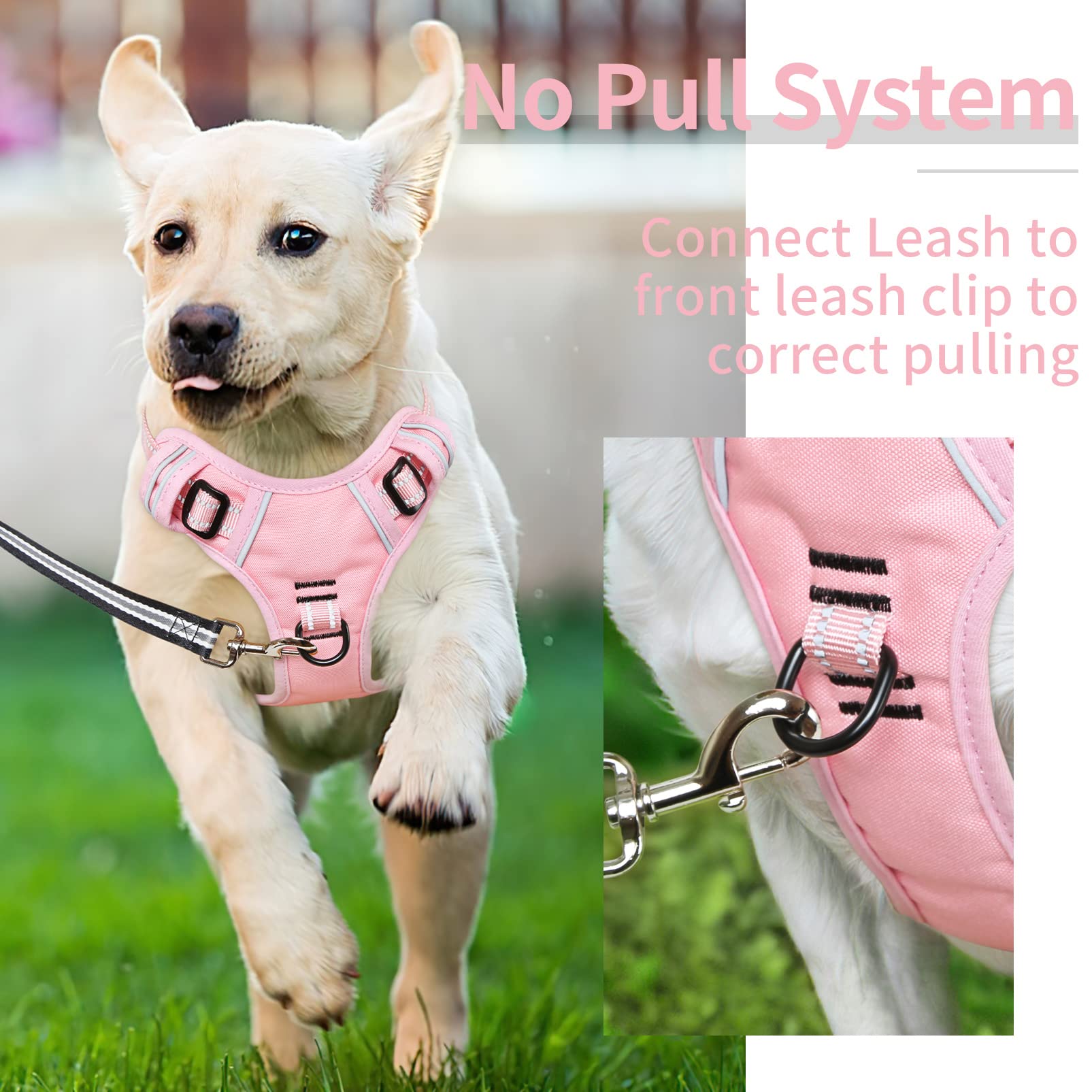 Heele Dog Harness Dog Harness Small Dog No Pull Harness With Soft Handle Reflective Harness Adjustable, Pink, S