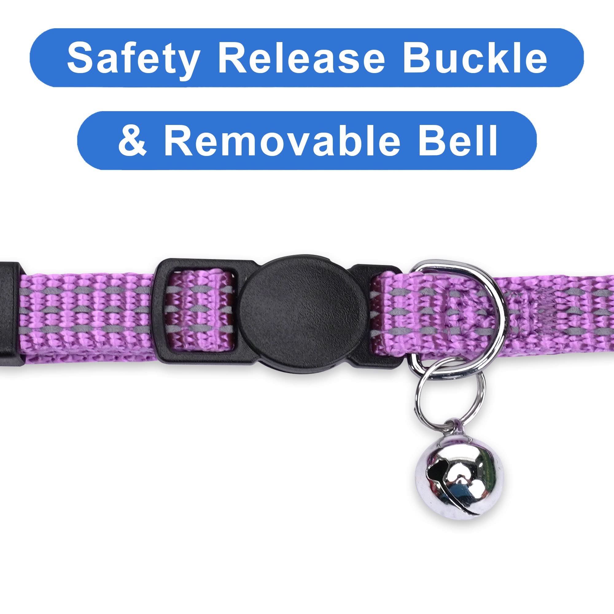 Pawtitas Reflective Cat Collar With Safety Buckle And Removable Bell Cat Collar Kitten Collar Purple Orchid Cat Collar
