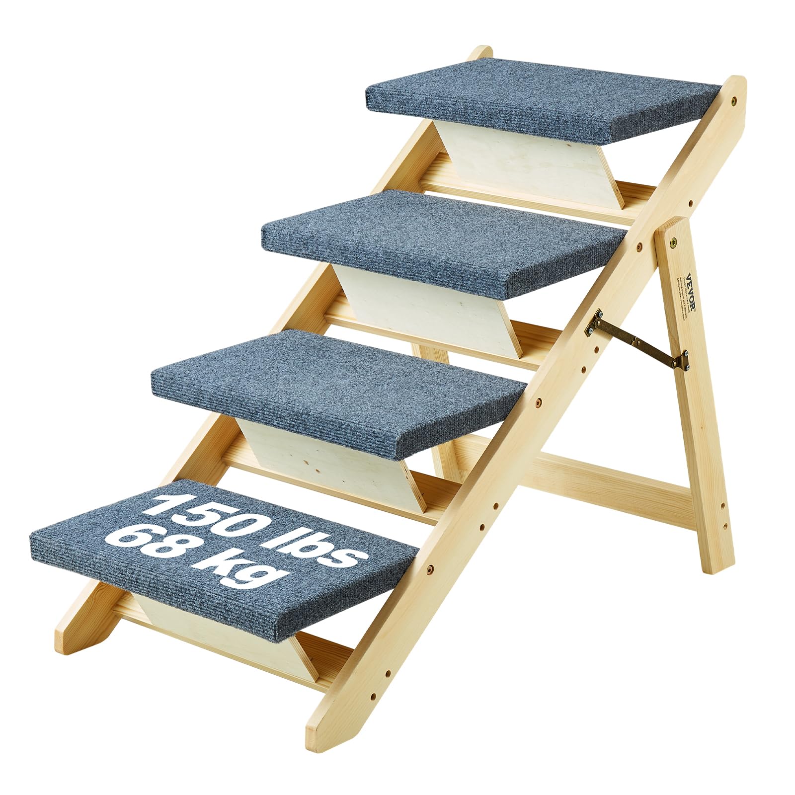 Vevor Wood Pet Stairs/Pet Steps, 2-In-1 Foldable Wooden Dog Stair For Beds, Sofa And Cars, Dog Stairs & Ramp With 4 Steps For Small Medium Large Pet, Up To 150 Lbs