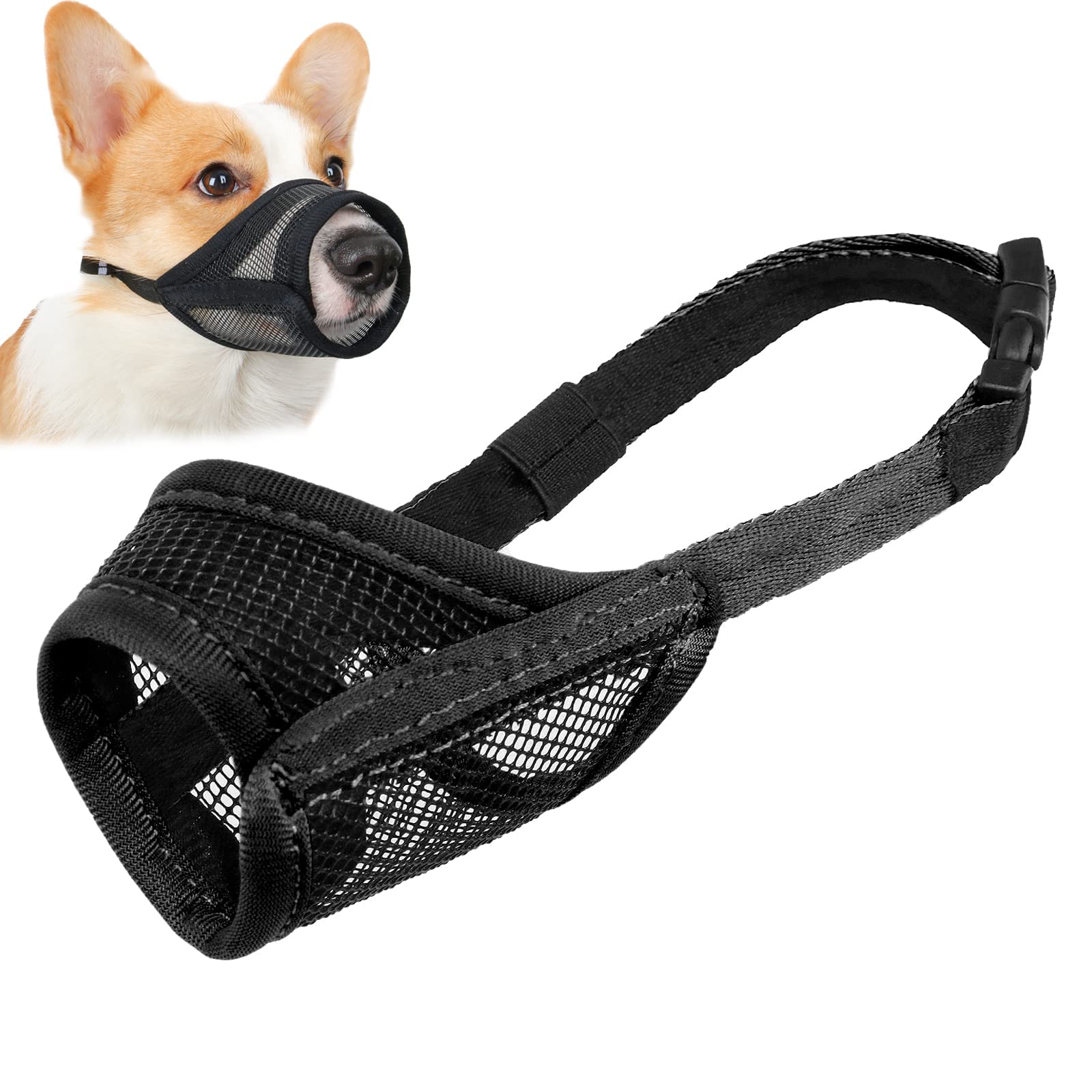 Luckypaw Dog Muzzle, Mesh Muzzle For Small Medium Large Dogs, Soft Dog Muzzle To Prevent Biting Chewing, Drinkable Breathable Ad