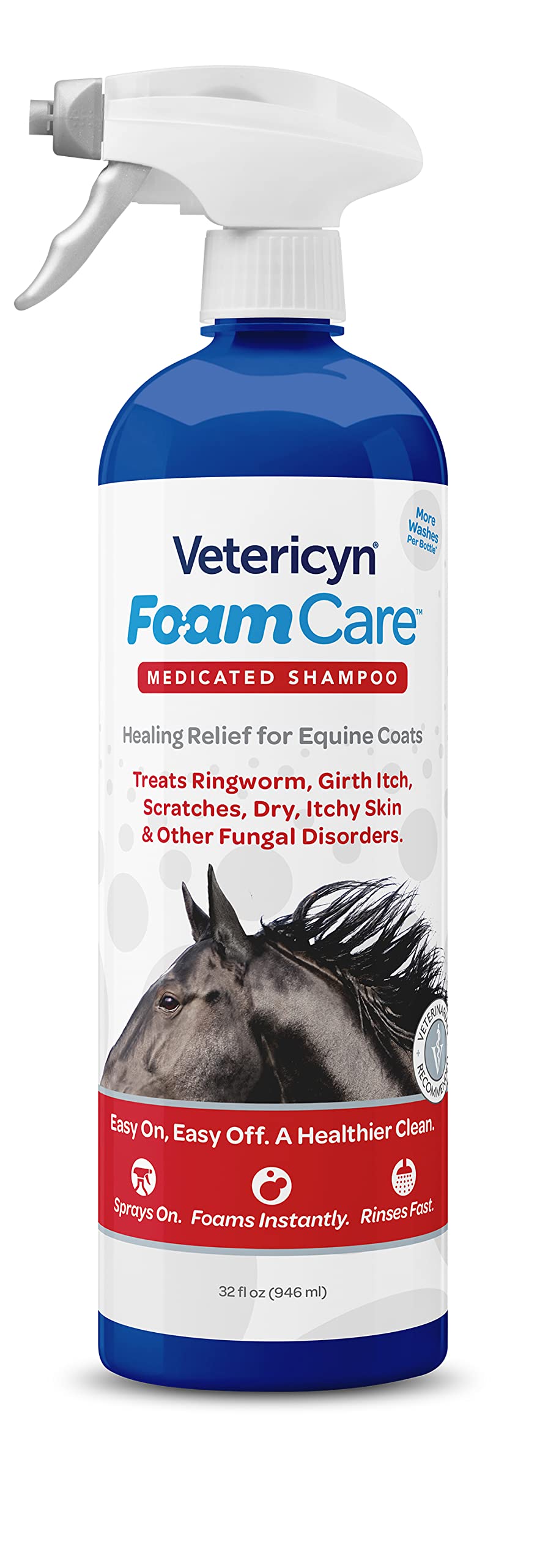 Vetericyn FoamCare Medicated Horse Shampoo | Sprayable Equine Shampoo with Ketoconazole for Healing Relief from Itchy Skin, Fung