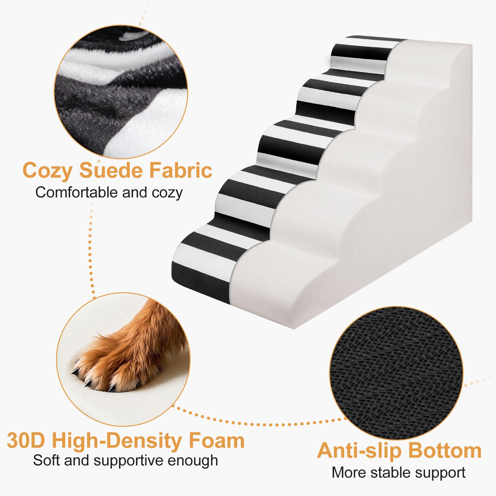 Joejoy Curved Dog Stairs Ramp For High Beds 21.5'' H, 5-Step Dog Steps For Small Dogs And Cats, Pet Stairs For High Bed Climbing