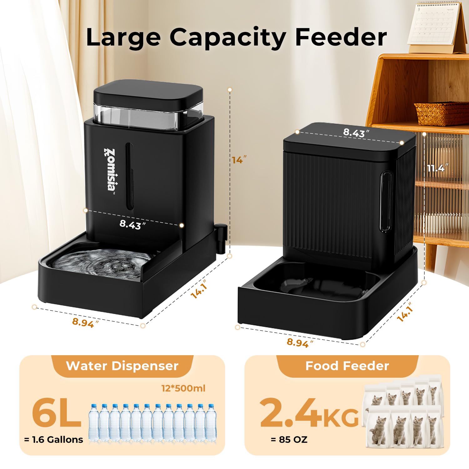ZOMISIA Gravity Dog Food and Water Dispenser, 2 in 1 Automatic Dog Feeder with 180 Degree Rotatable, 2 Pack Large Capacity Self