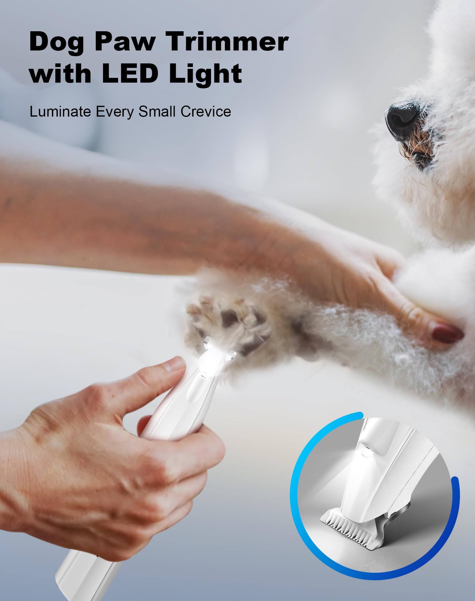 lexflext Dog Paw Trimmer for Grooming, Cordless Electric Dog Clippers with LED Light, Rechargeable Low Noise Small Pet Shaver fo