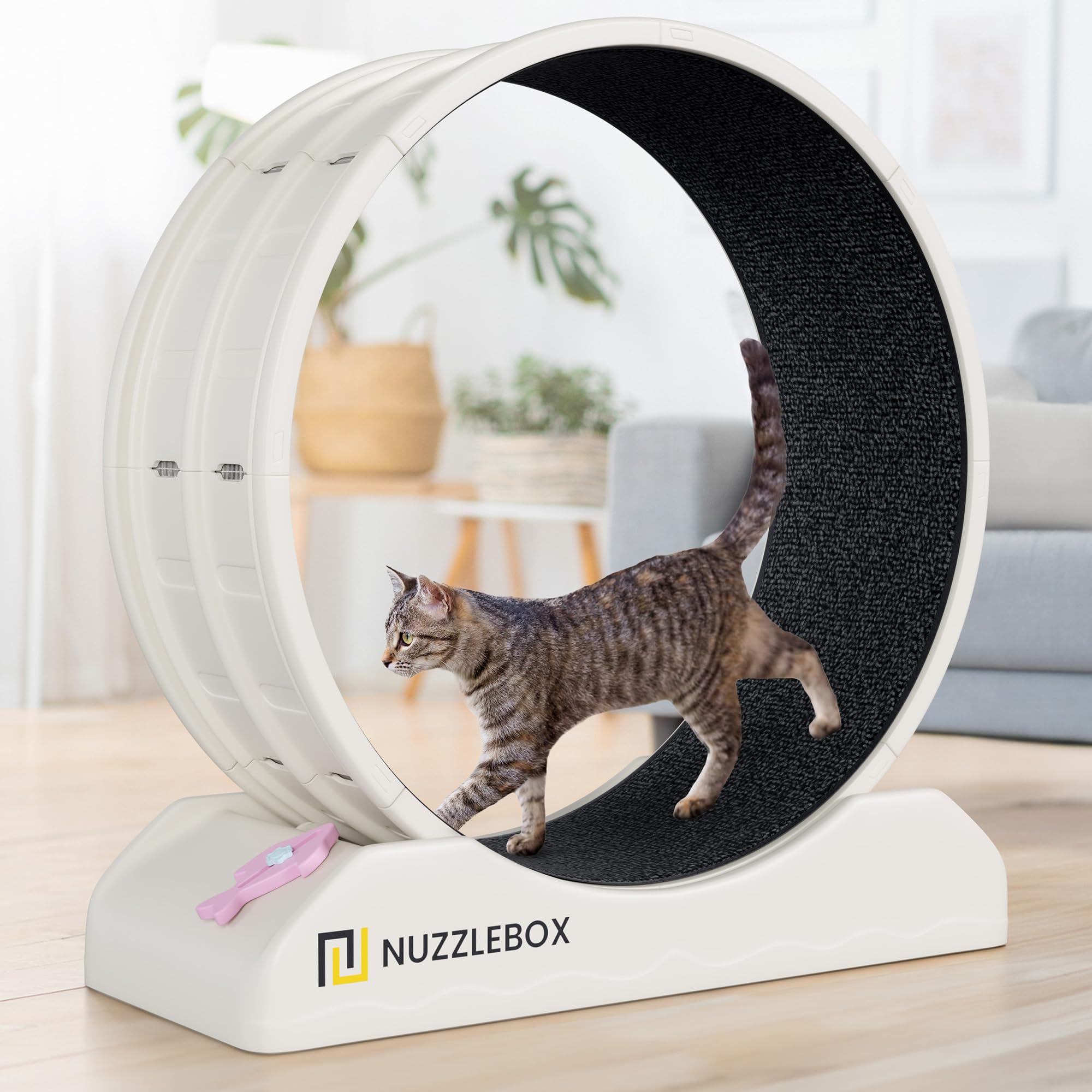 Nuzzlebox Cat Exercise Wheel With Teaser - Silent Indoor Running Wheel For Cats, Includes Safety Lock - Fitness And Entertainmen
