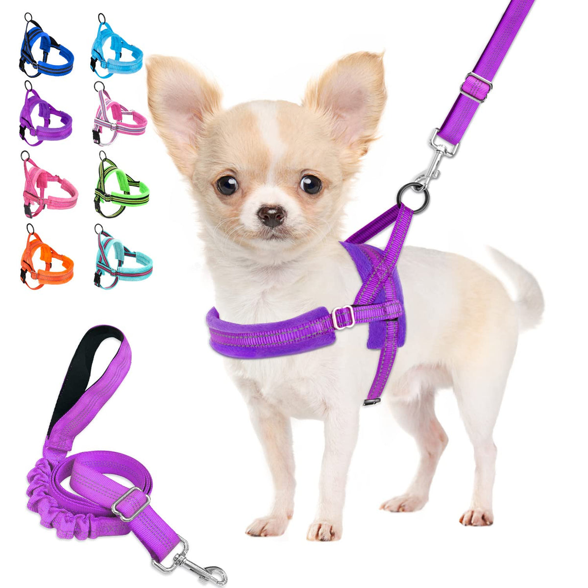 Lukovee Walking Dog Harness And Leash, Heavy Duty Adjustable Puppy Harness Soft Padded Reflective Vest Harness Anti-Twist 4Ft Pet Lead Quick Fit Lightweight For Small Dog Cat (X-Small, Purple)