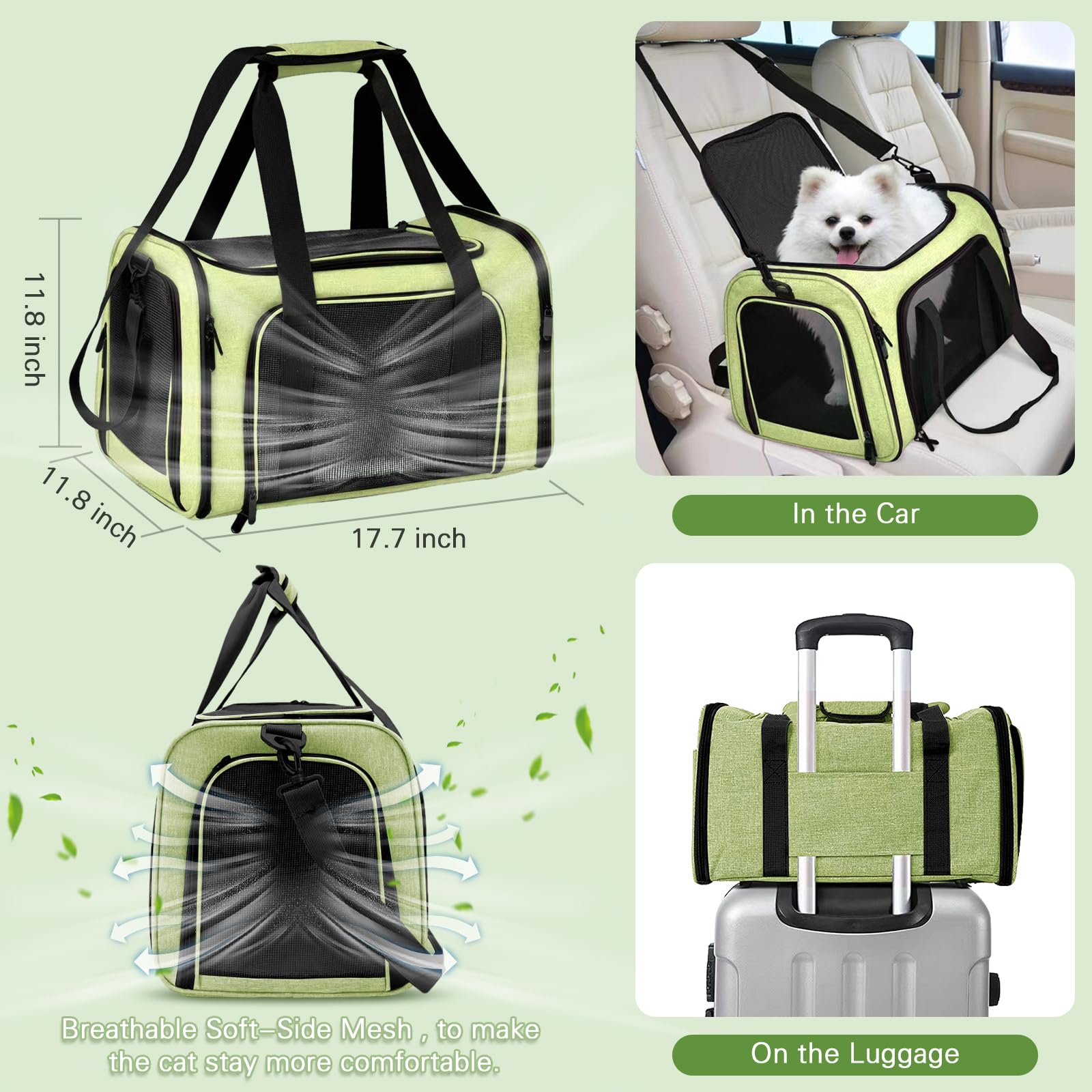 Cat Carrier Soft-Sided & Folding Cat Travel Litter Box, Fit for Pet Up to 20Lbs, 17.7 * 11.8 * 11.8 inches Cat Bag for Travelin