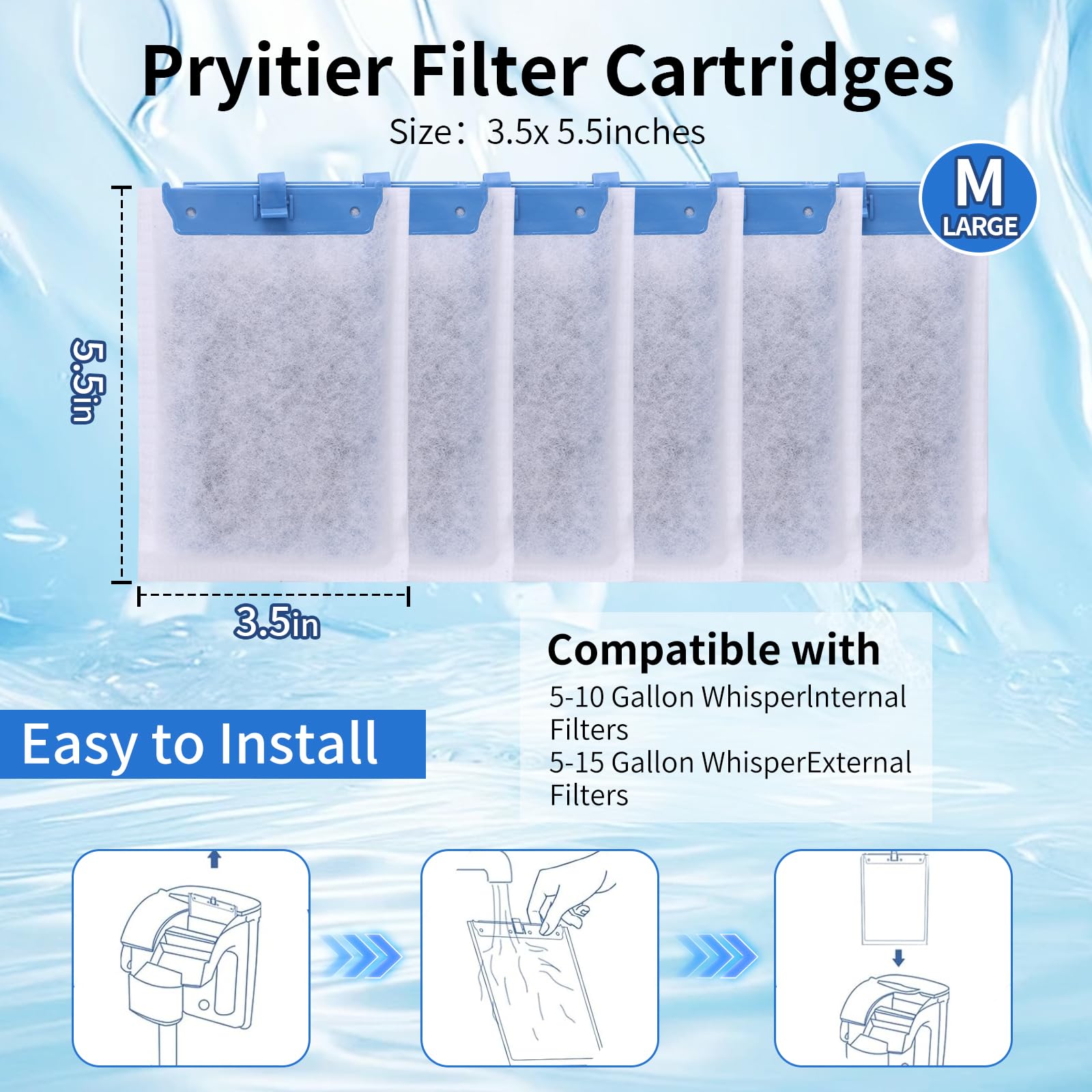 6 Pack Aquarium Filter Cartridges - Compatible With Whisper Power Filters, Medium Bio-Bag Replacement For 10I, Pf10, Iq10 - High