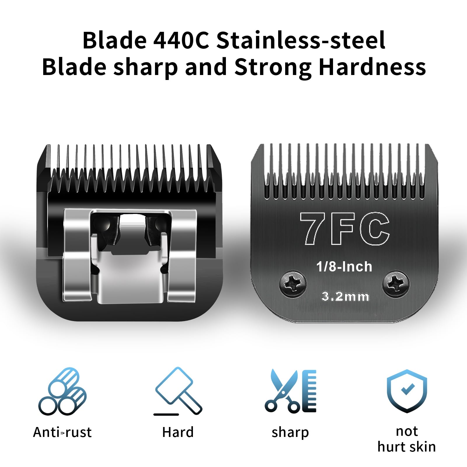 Dodaer 7Fc+5Fc+4Fc Black Detachable Pet Dog Grooming Clipper Stainless Steel Blades Set,Compatible With Andis,Oster A5,Wahl Km10