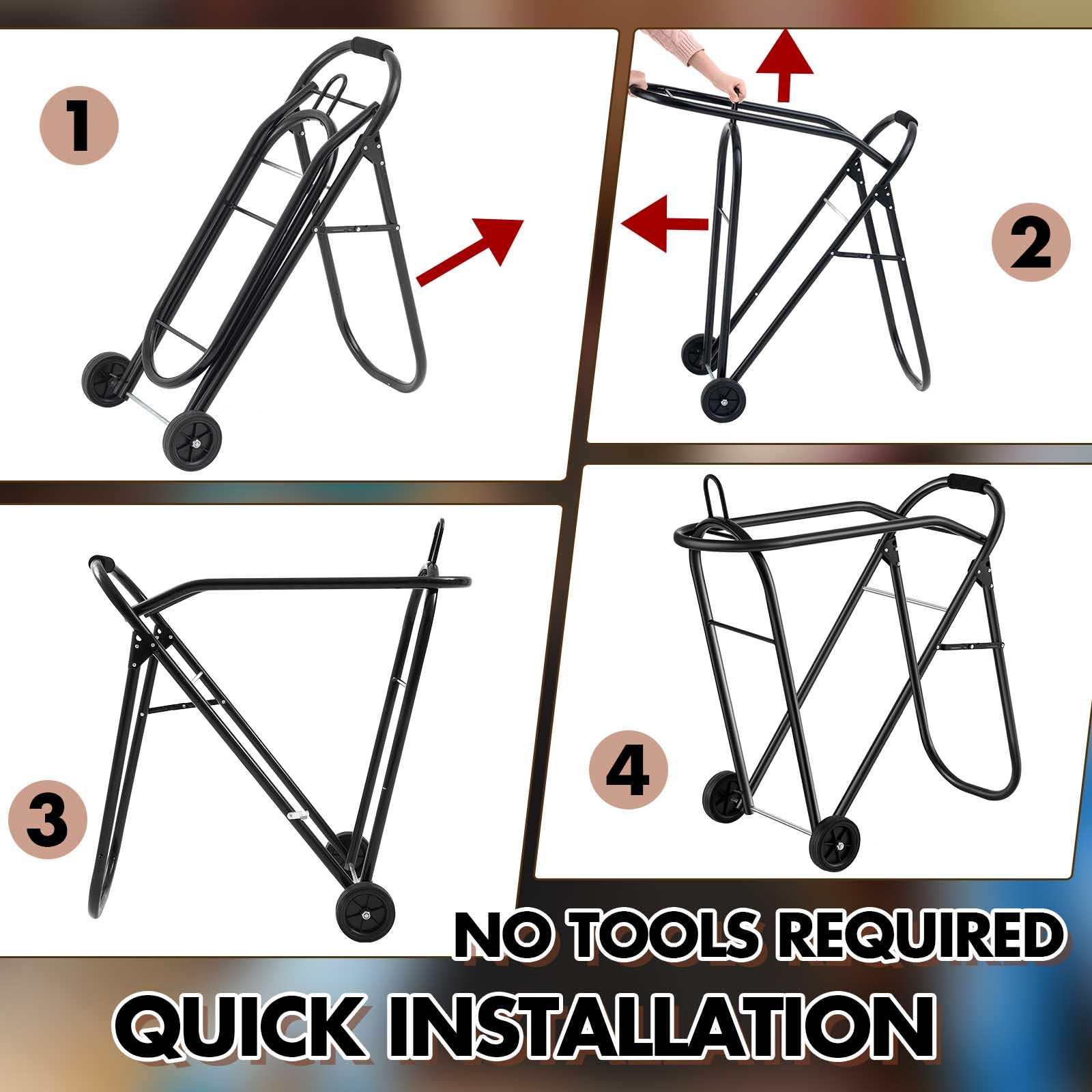 Kritkin Heavy Duty Horse Saddle Tack Cart with Wheels, Foldable Organizer, Black, Model KS-Kritkin-0916