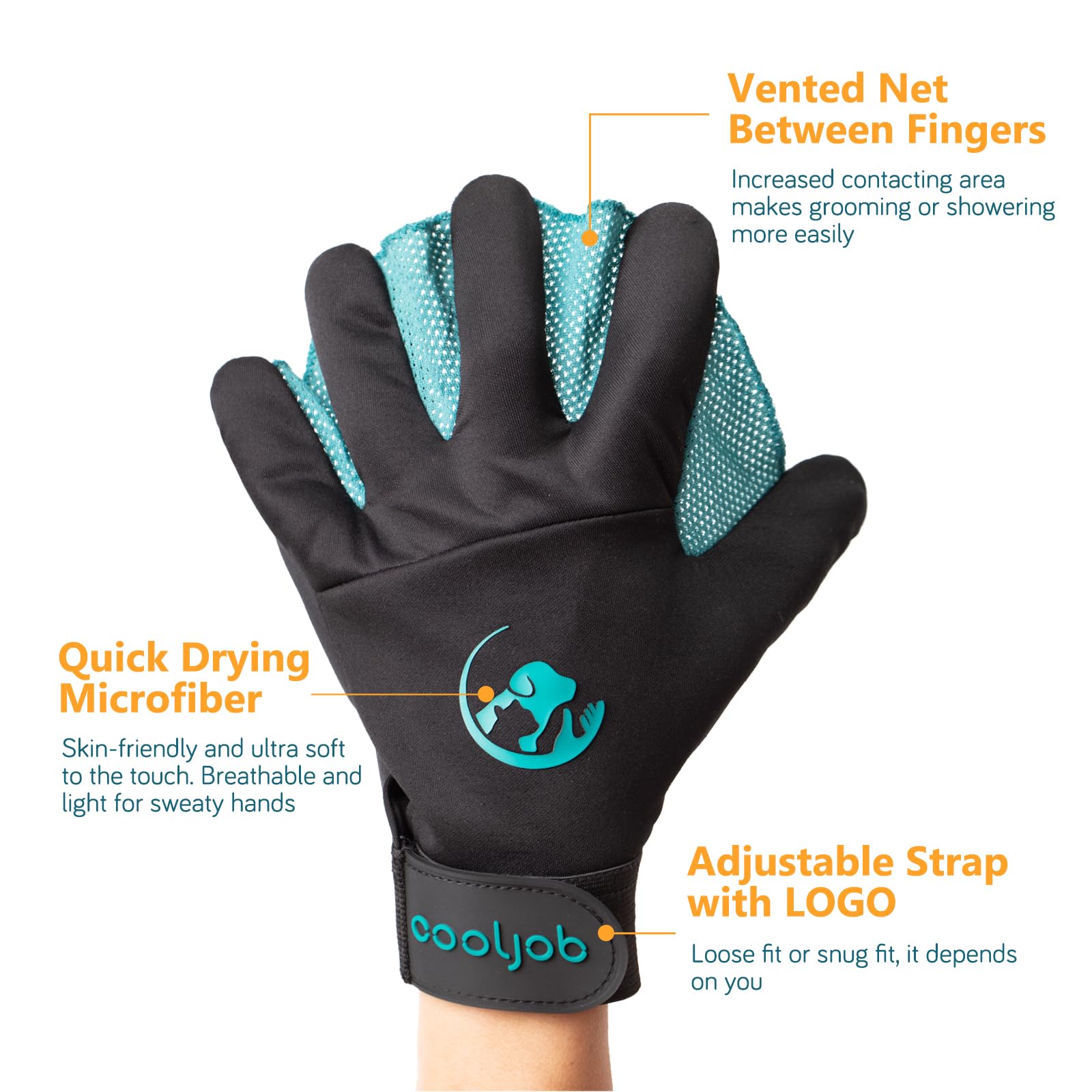 COOLJOB Patented Pet Grooming Gloves with Web, Reusable Washable Cleaning Brush Massage Hair Remover for Short Long Haired Dog C