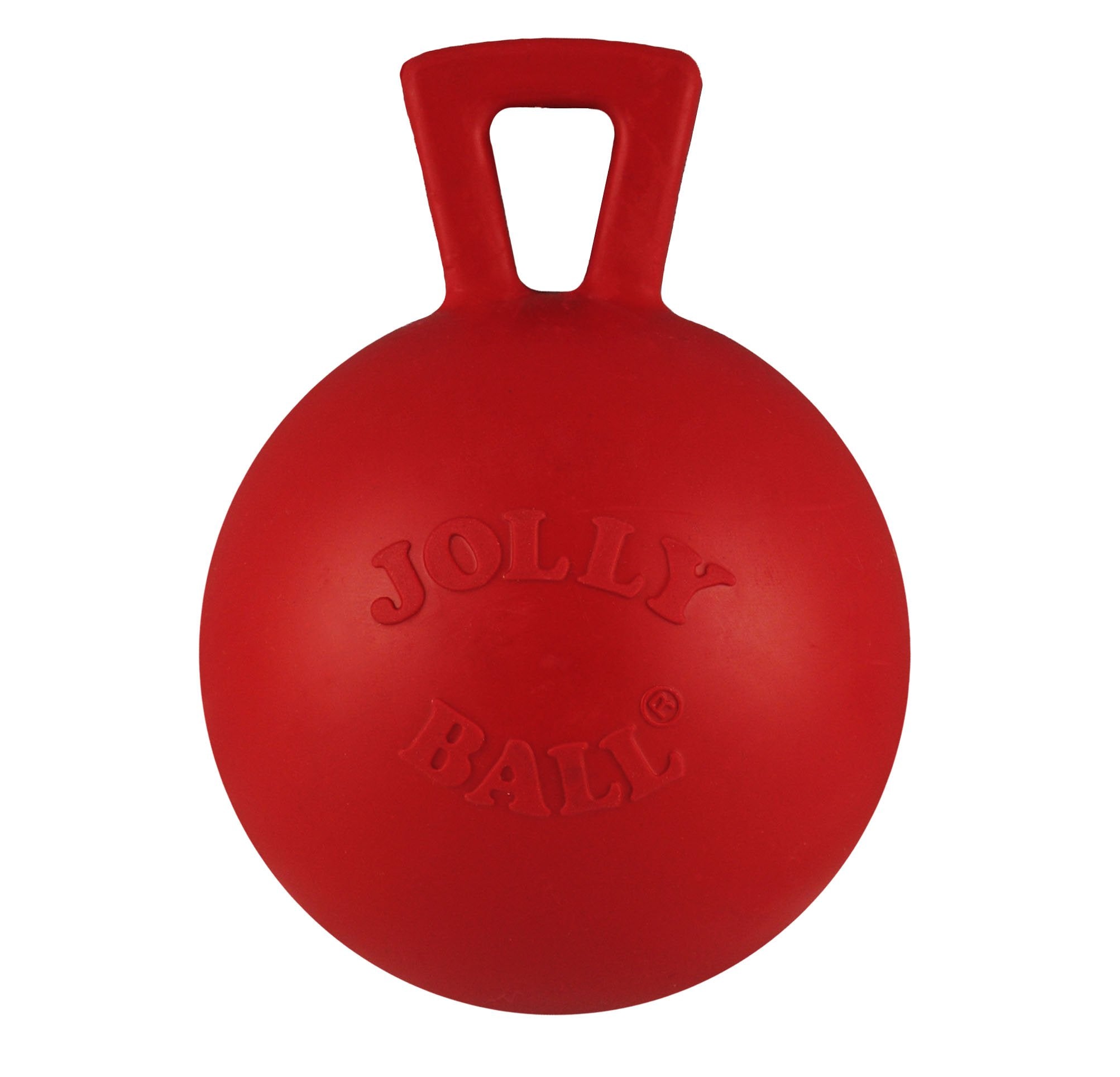 Jolly Pets Tug-N-Toss Heavy Duty Dog Toy Ball With Handle, 4 Inches/Petite, Red
