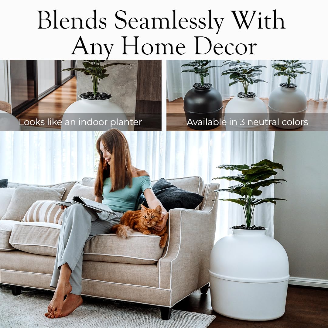 Secret Litter Box By Bundle & Bliss - Hidden Litter Box Enclosure, Patented Design With Odor Control, Includes Faux Plant, Carbo