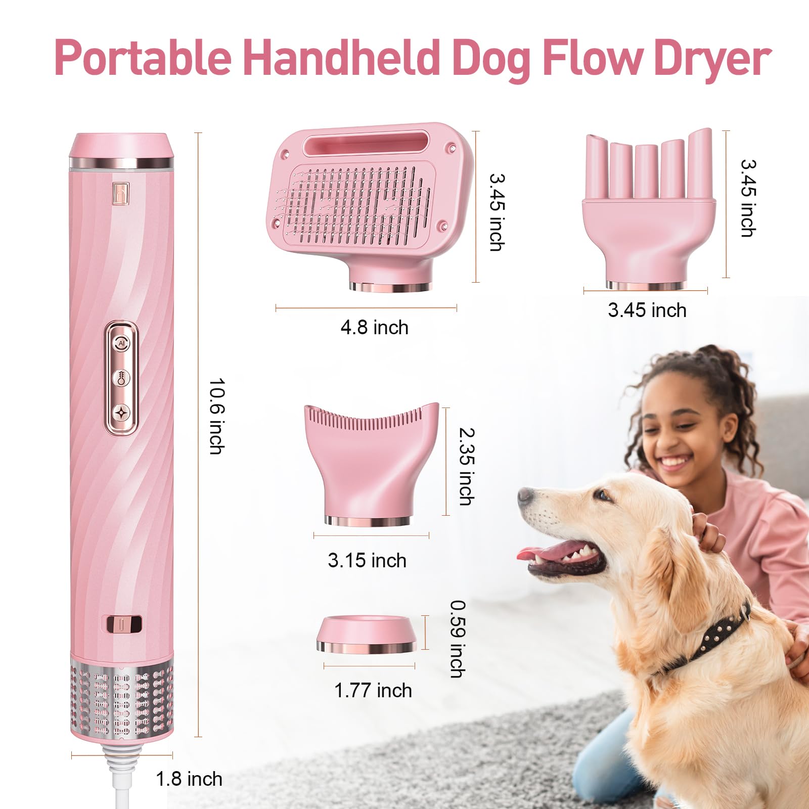 Discala Dog Dryer, Dog Grooming Blow Dryer Kit With Slicker Brush For Pet, High Velocity Blow Dryer For Dogs With Adjustable Spe