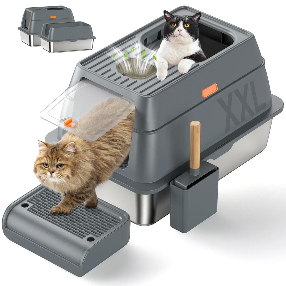 Stainless Steel Litter Box With Lid, Extra Large Covered Cat Litter Box For Big Cats, Xl Enclosed Removable Metal Boxes With Hig