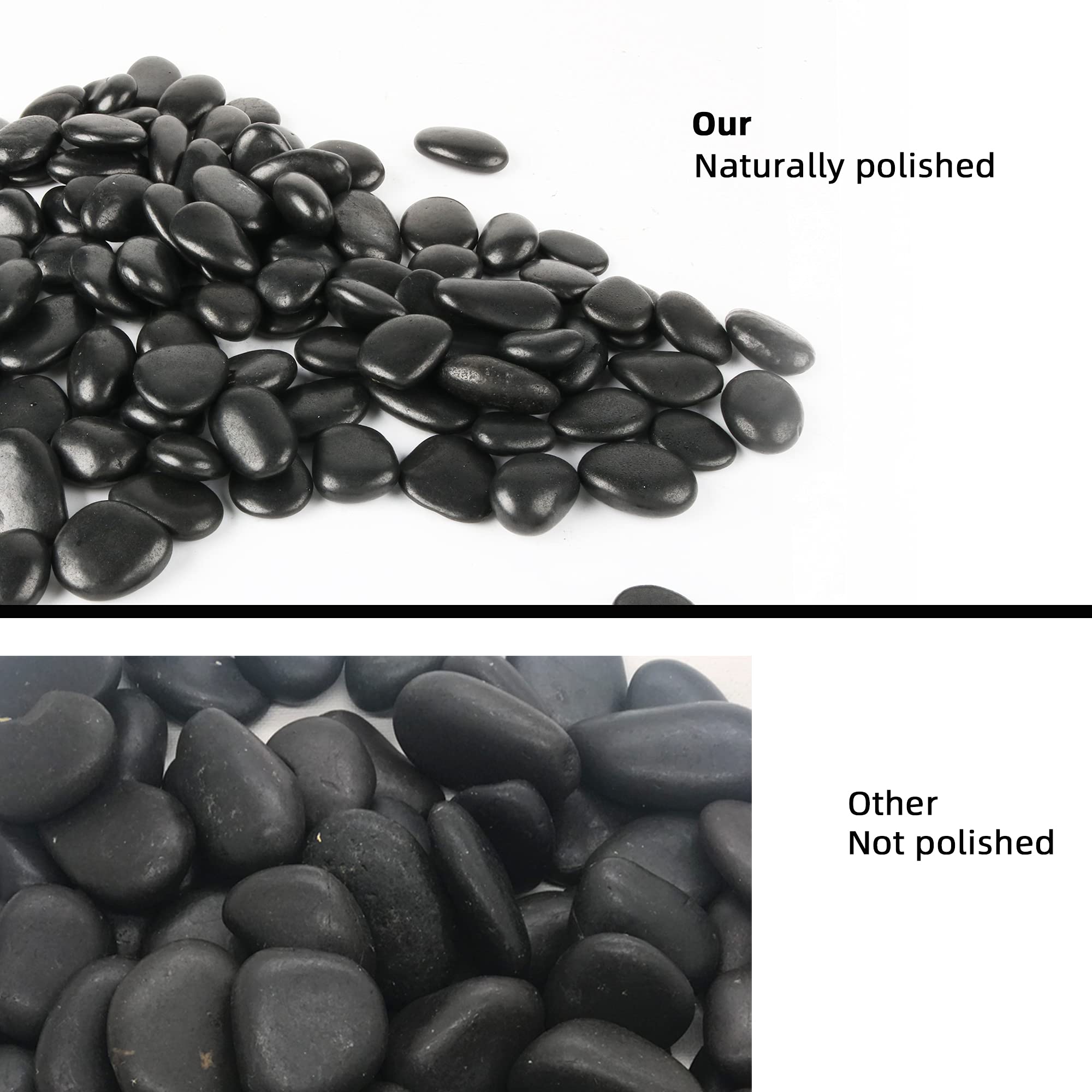 Black Pebbles for Plants 1.8lb Bulk Bag Aquarium Gravel 0.8 - 1.2  Decorative Polished Fish Tank Stone