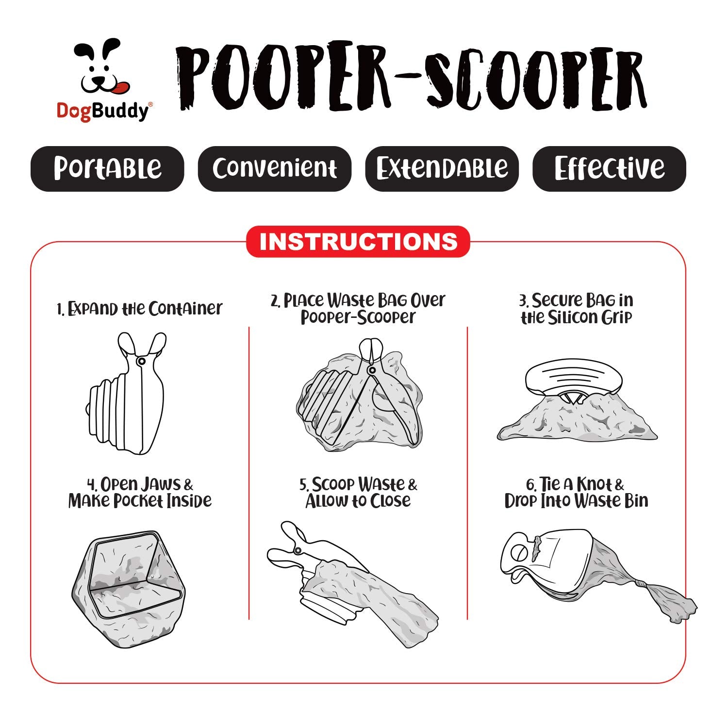 Dogbuddy Pooper Scooper, Portable Dog Pooper Scooper, Poop Scoop For Small And Large Dogs, Pooper Scooper With Bag Attachment, Leash Clip And Dog Poop Bags Included (Medium, Taupe)